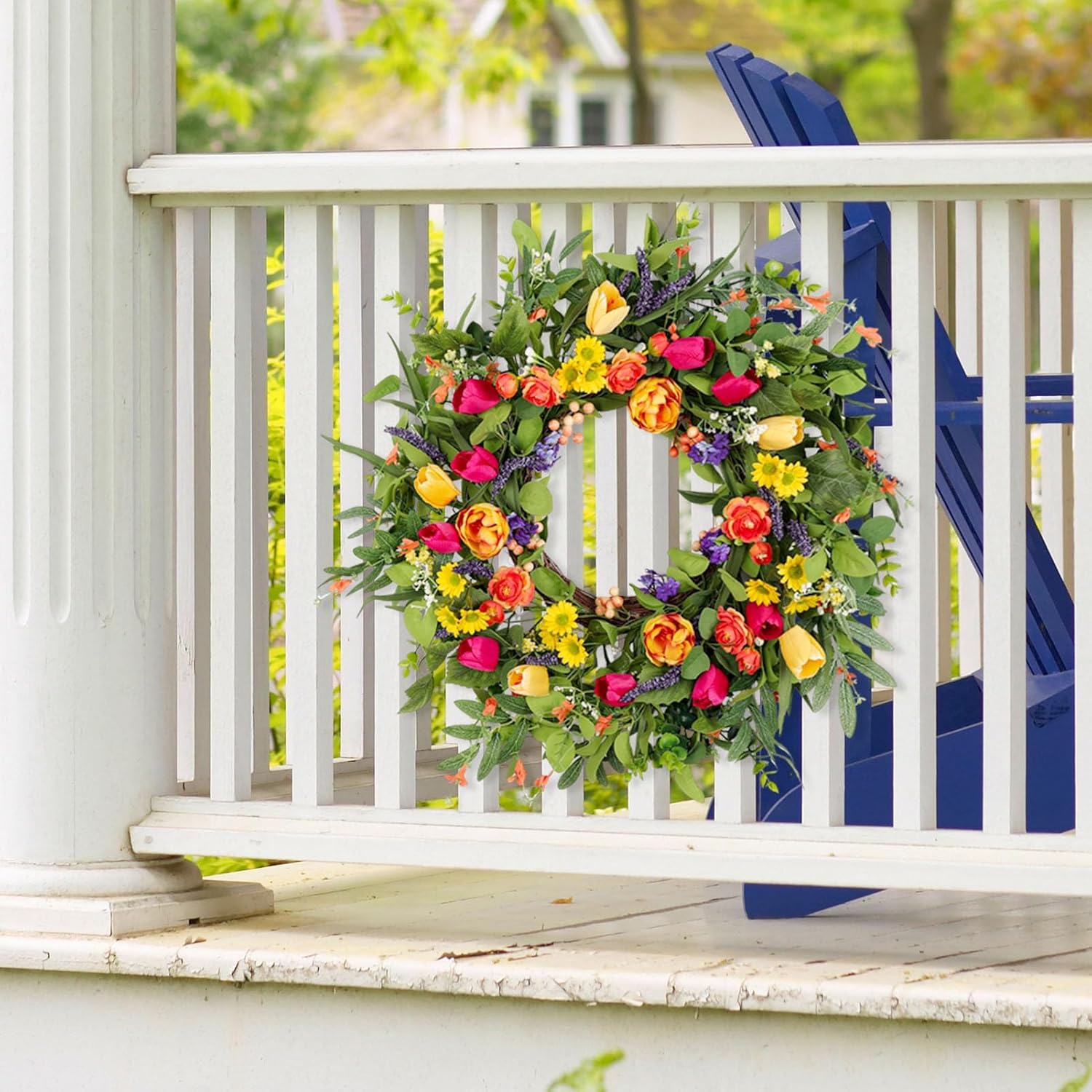 24 Inch Artificial Tulip Wreath for Front Door and Wall