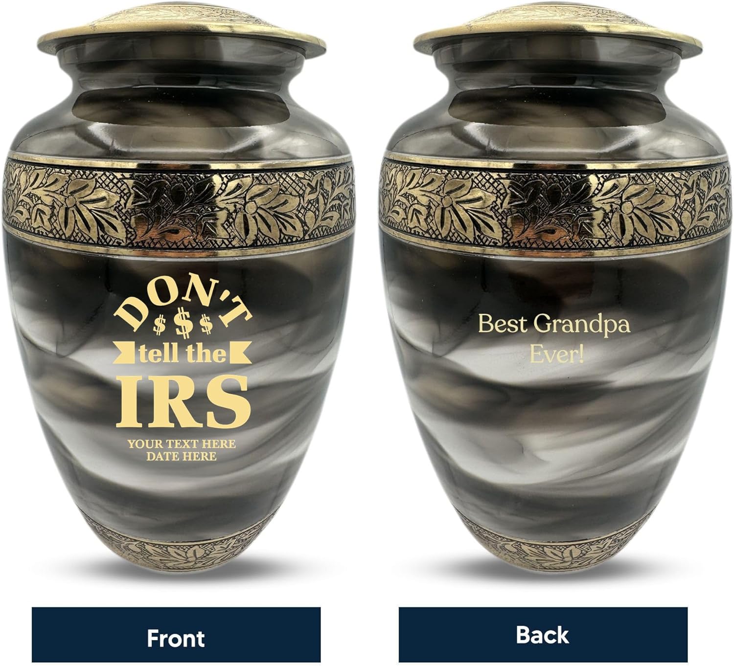 Custom Cremation Urn with Engraved Name and Dates Humorous Office Design 200 Cu In Capacity