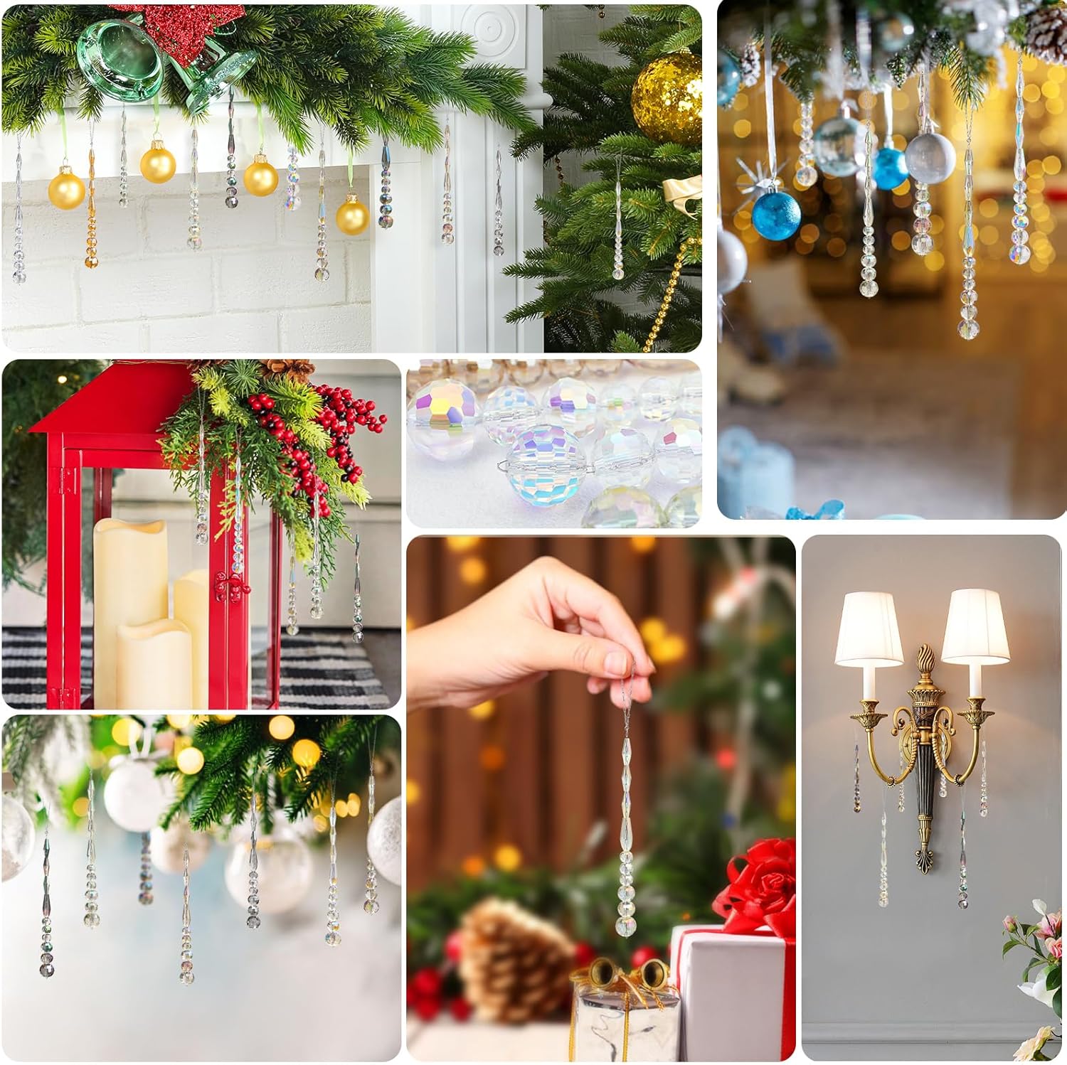 12pcs Crystal Icicle Christmas Tree Ornaments Multicolor
