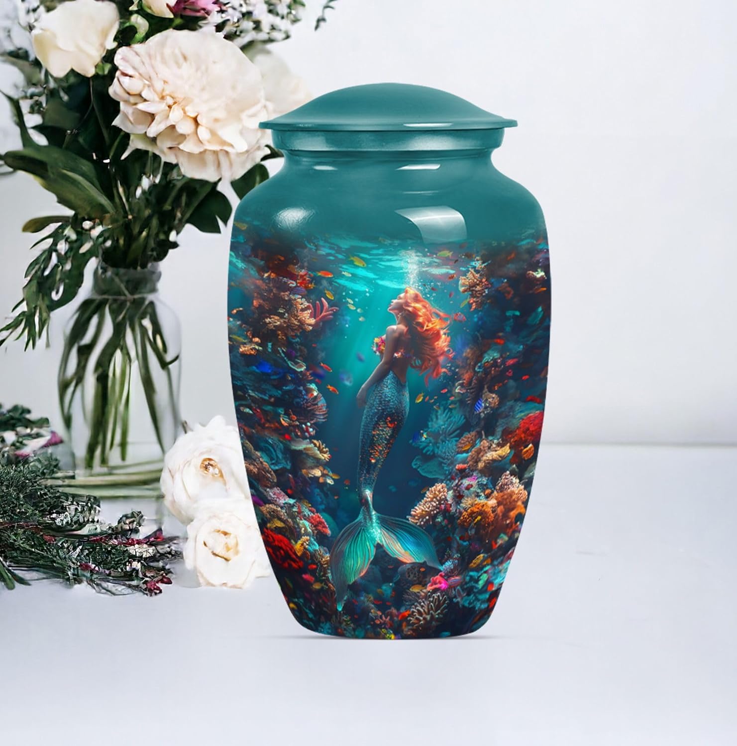 Mermaid Kingdom Cremation Urn - 10 Inch Decorative Ash Urn