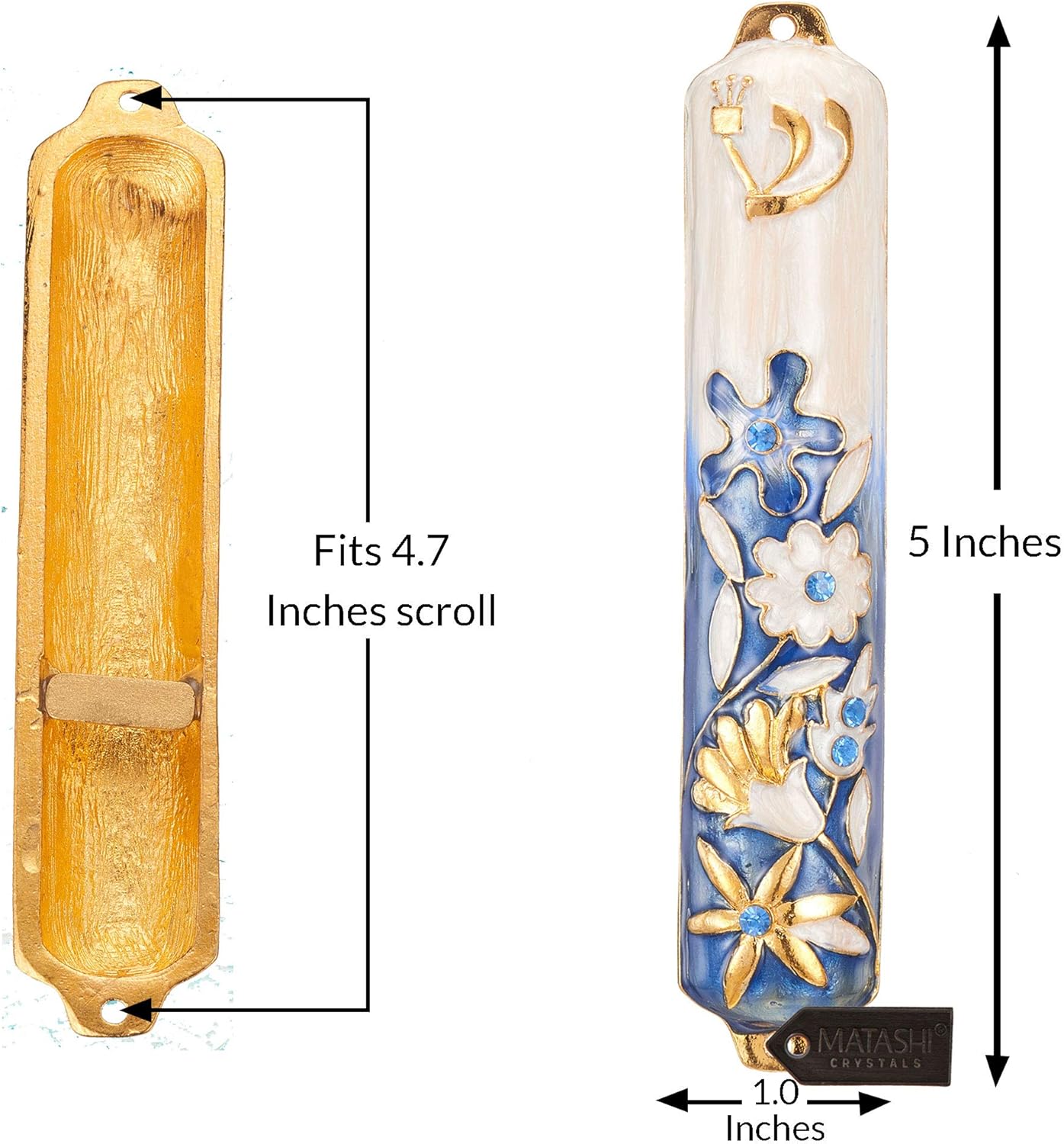 Matashi 55 Inch Hand Painted Mezuzah with Gold and Crystal Embellishments