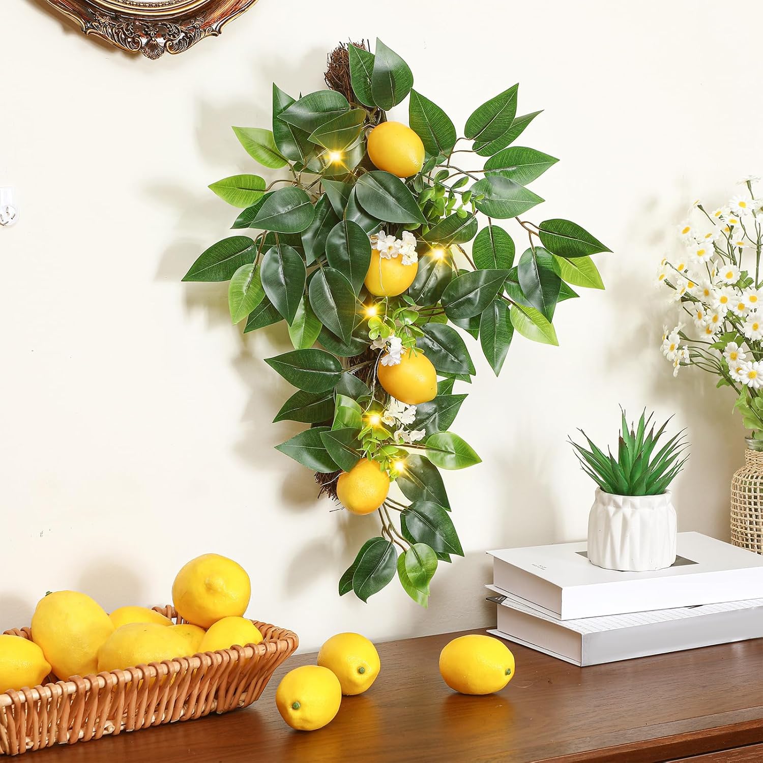 Lemon Teardrop Swag with LED Lights for Front Door Summer Garland