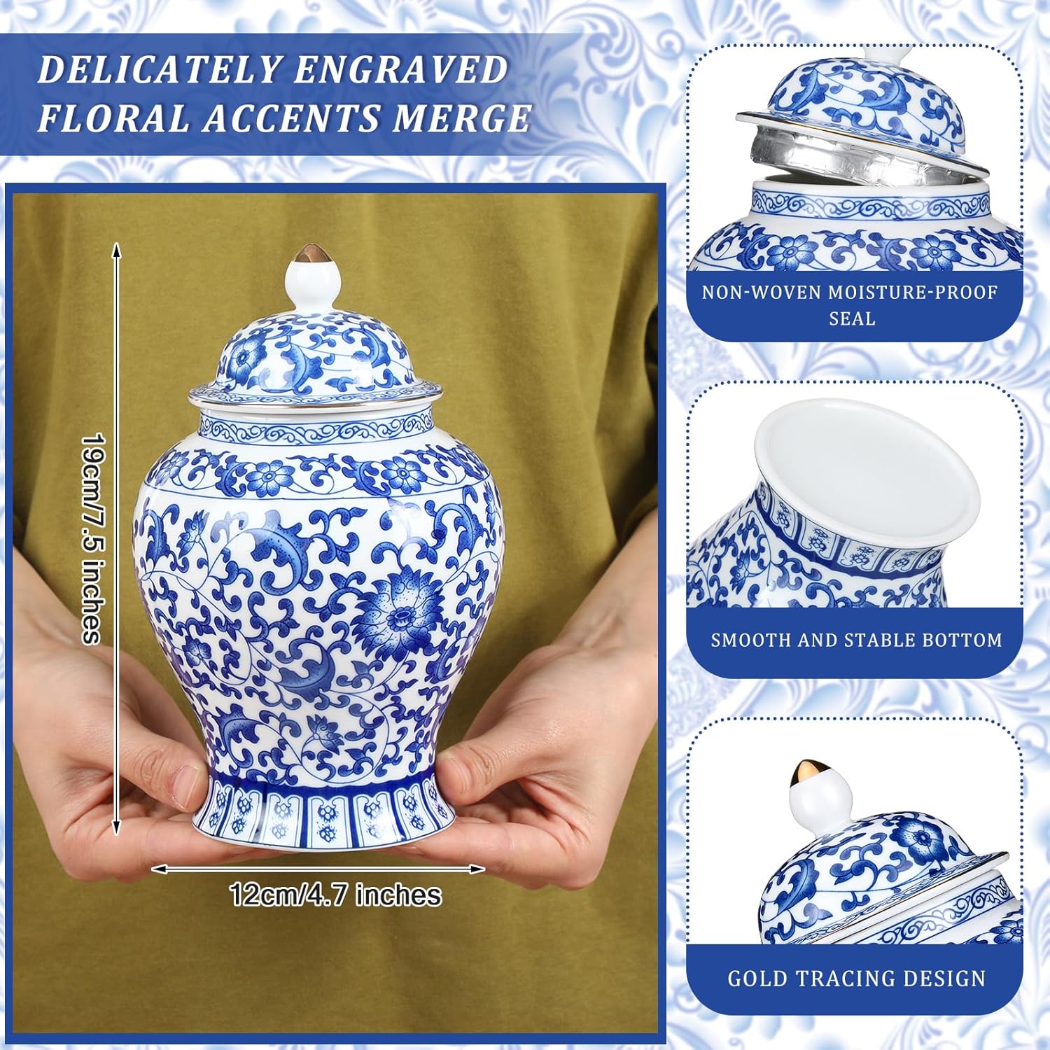 Small Blue Ceramic Cremation Urn for Adult Ashes