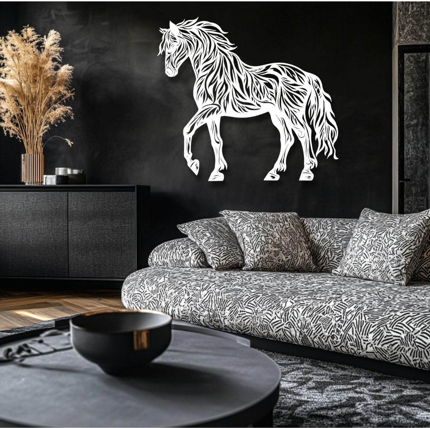 Flewfar Horse Wall Art Metal Steed Sculpture 19x19 Inch Unframed Decor