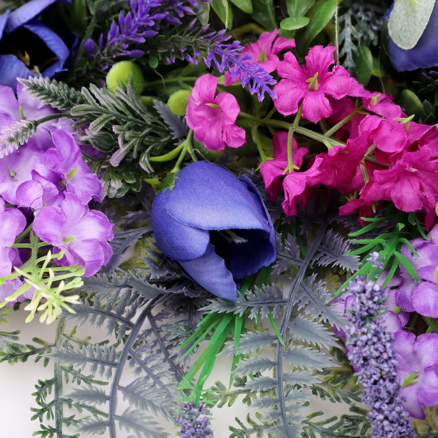 Spring Wreath for Front Door with Lavender and Tulip Flowers
