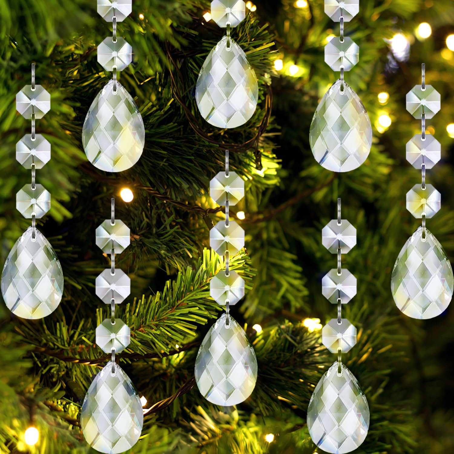 Jishi 30pk Crystal Teardrop Ornaments for Christmas Tree Decorations