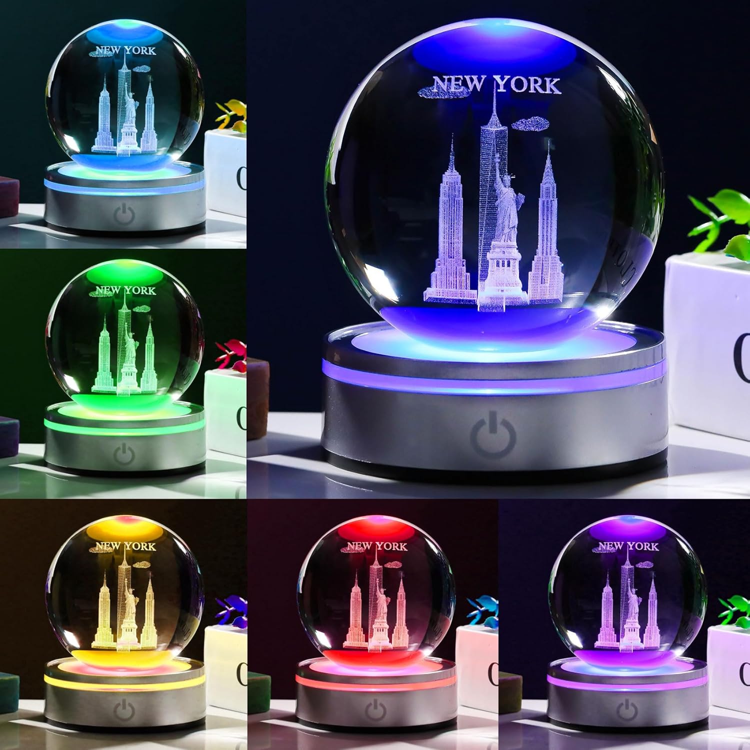 Movdyka 3D Crystal Ball Statue of Liberty Night Light Decor