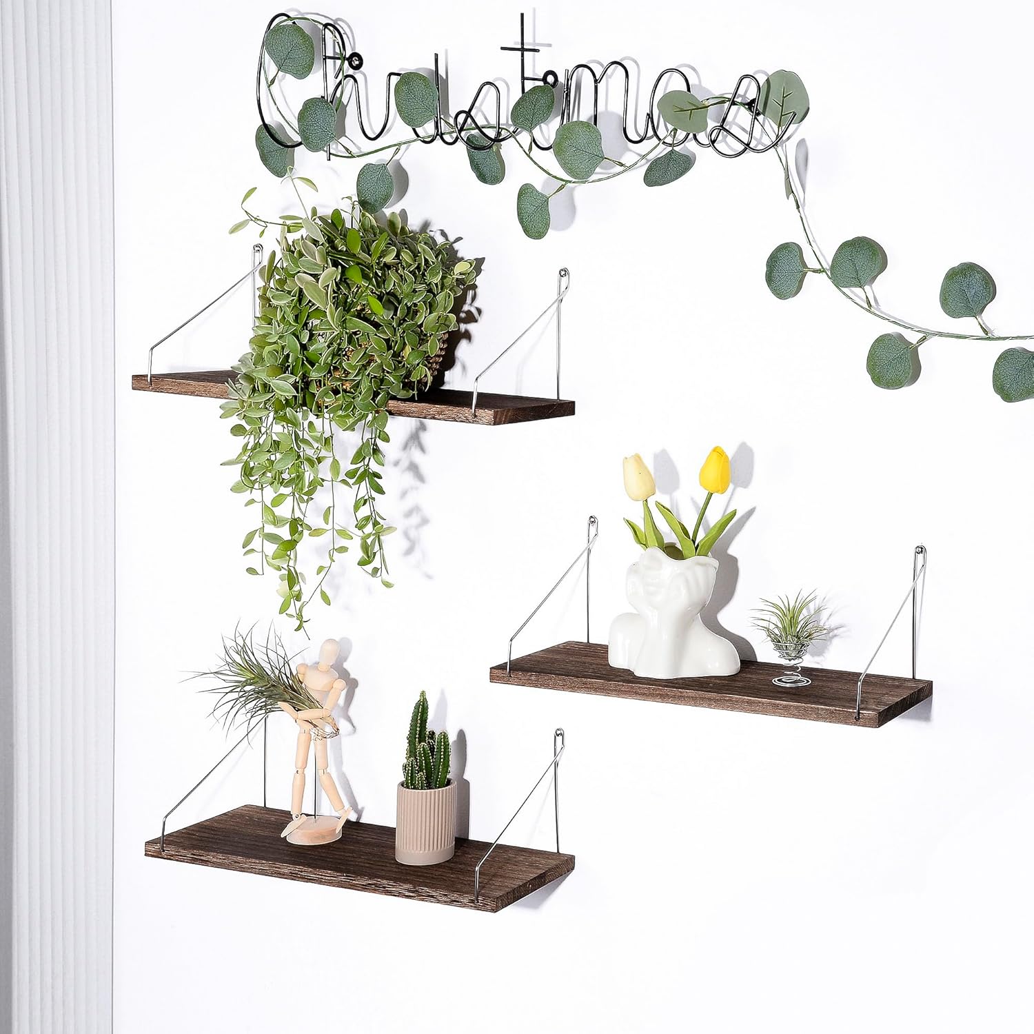 MITIME Floating Shelves Set of 3 Rustic Solid Wood Wall Storage Shelves
