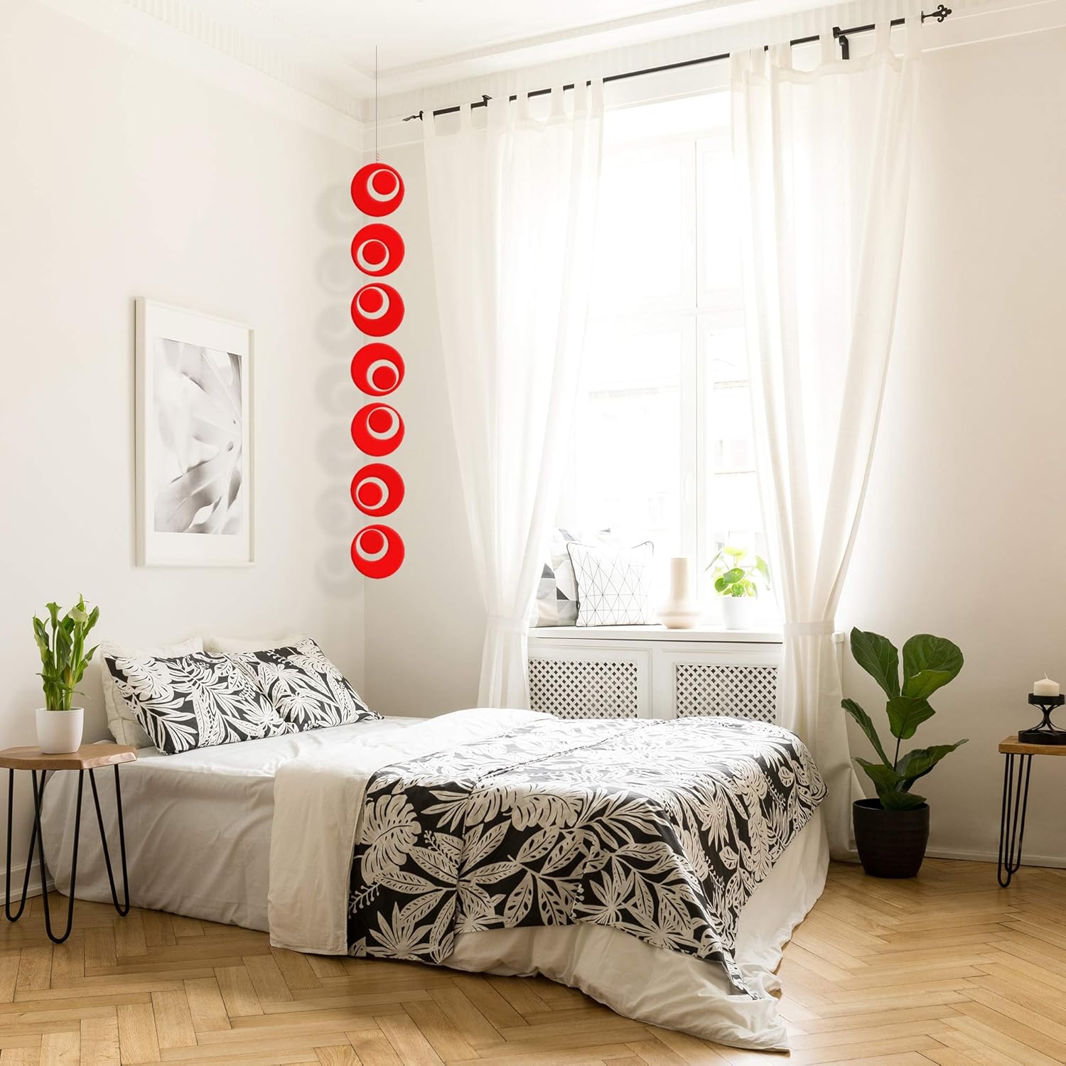 Red Groovy Hanging Art Mobile 6x45 Mid Century Modern Decor
