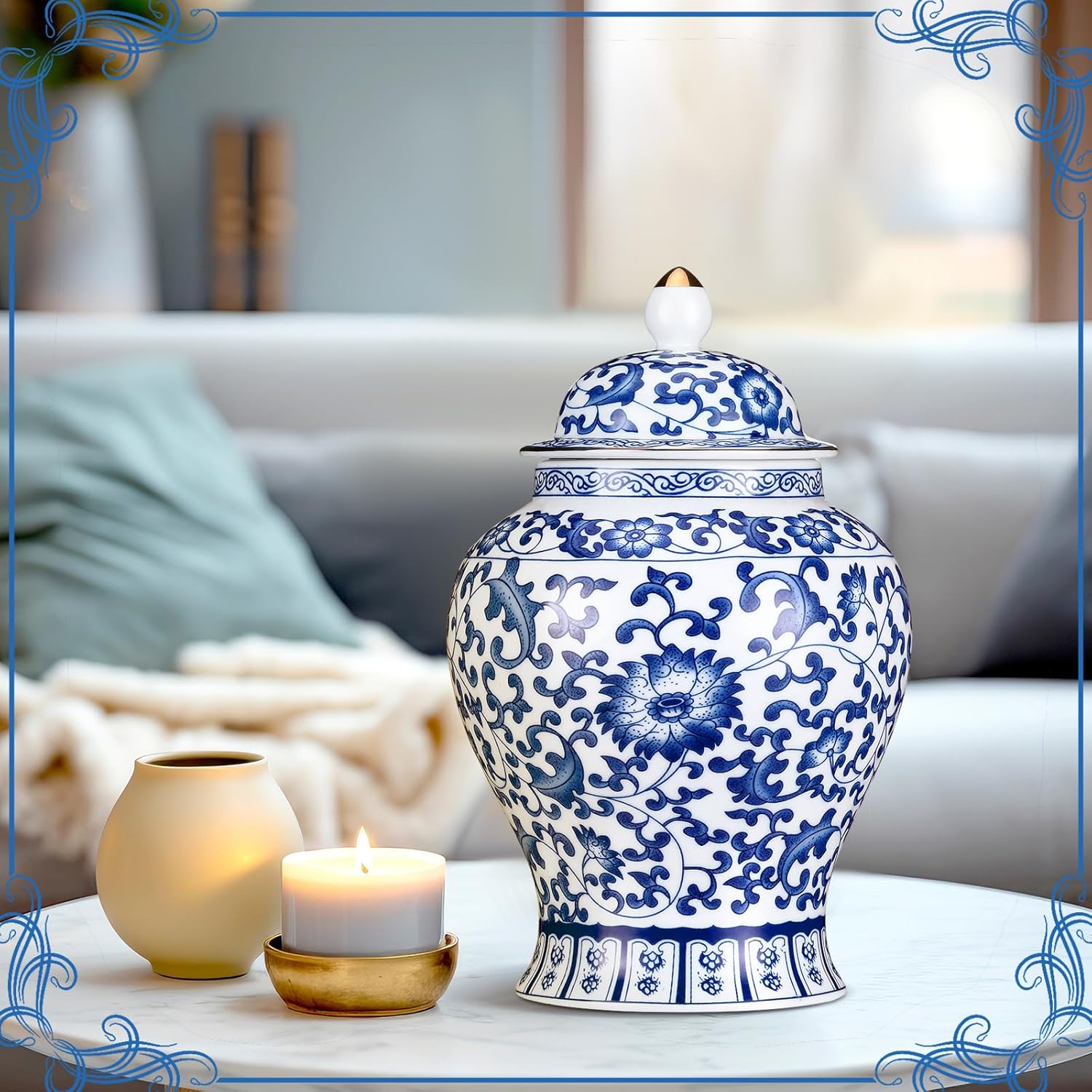 Small Blue Ceramic Cremation Urn for Adult Ashes