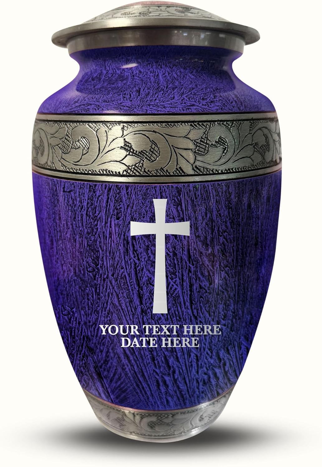 Elegant Personalized Cremation Urn - Custom Engraved Distressed Silver Inlay