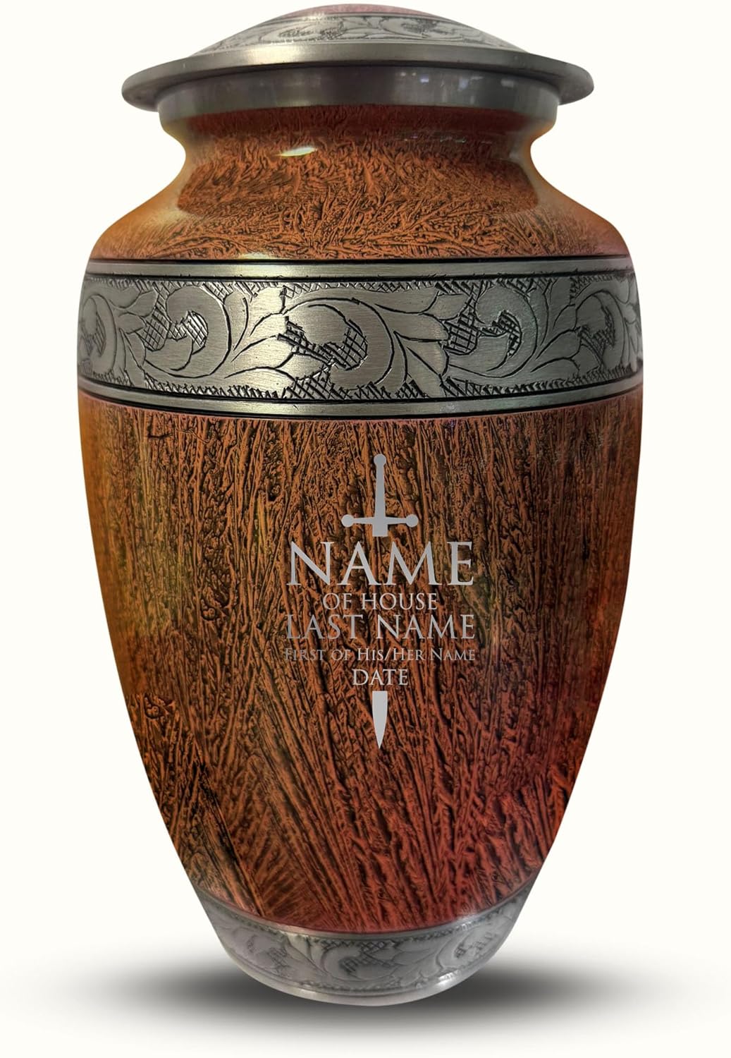 Personalized Large Cremation Urn for Ashes - Engraved with Name and Humorous Throne Design Brown