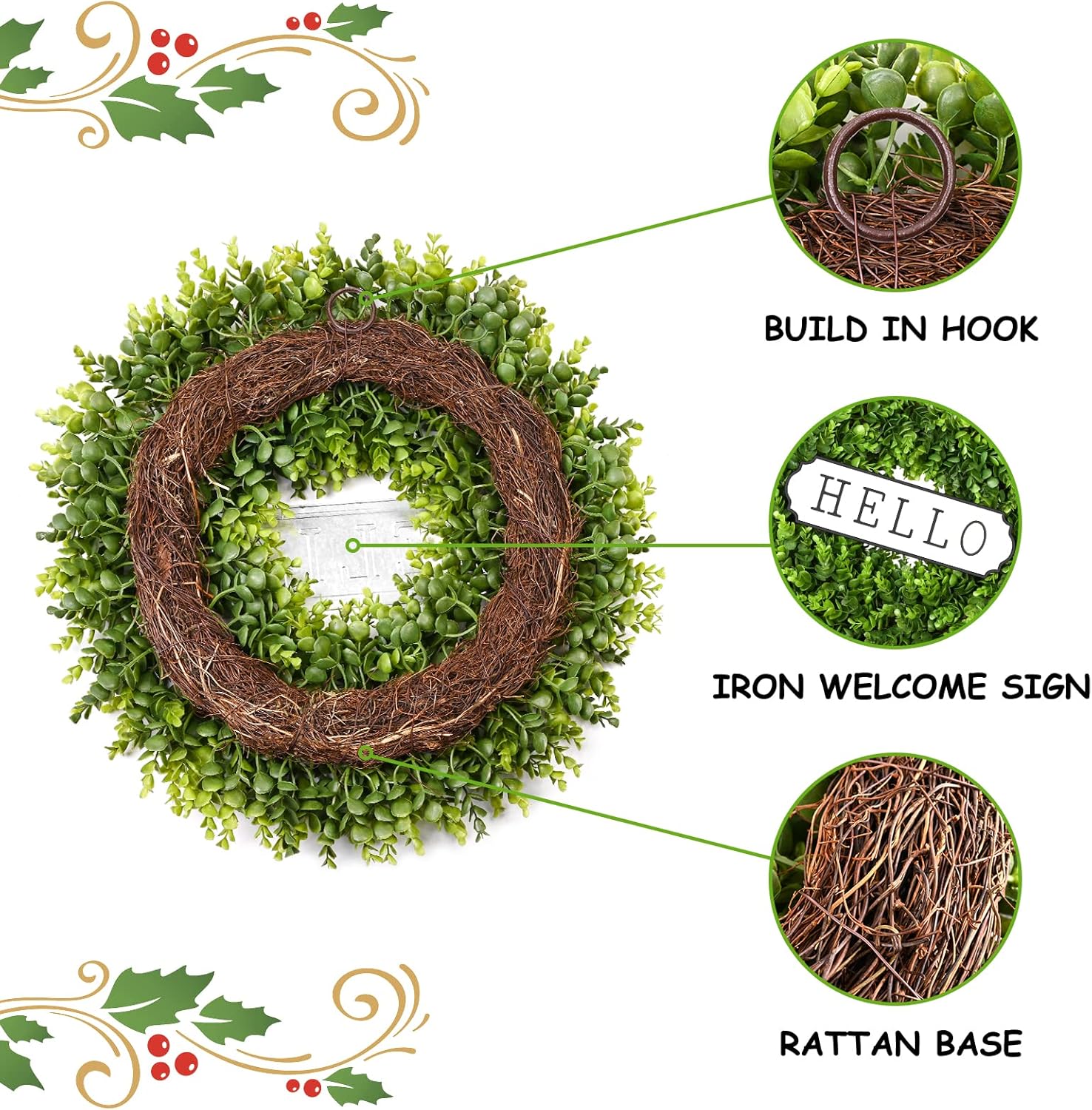 DDHS 24 Inch Artificial Spring Wreath for Front Door