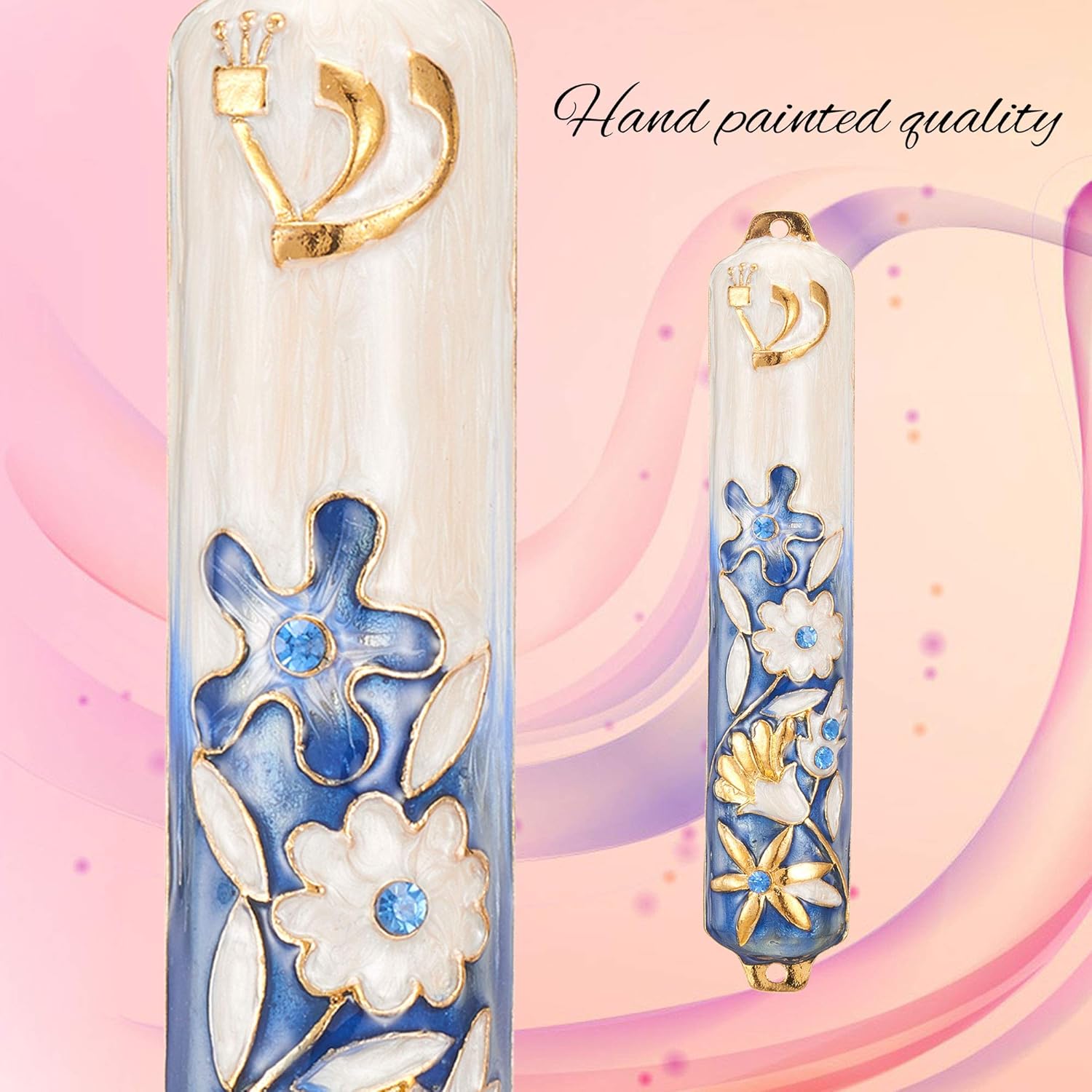 Matashi 55 Inch Hand Painted Mezuzah with Gold and Crystal Embellishments