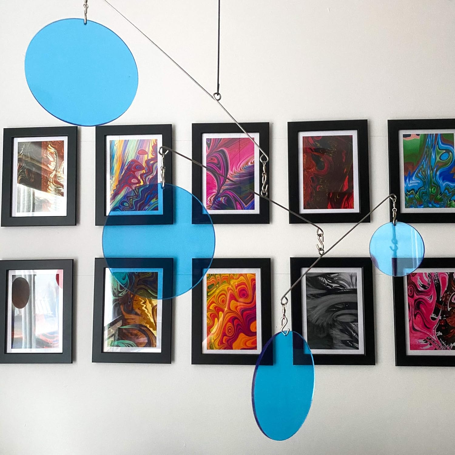 Modern Clear Blue Kinetic Art Mobile for Home and Office