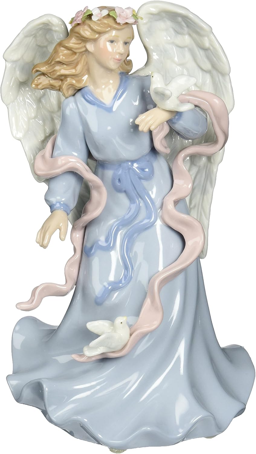 Cosmos 80086 Fine Porcelain Angel Holding Dove Musical Figurine Blue