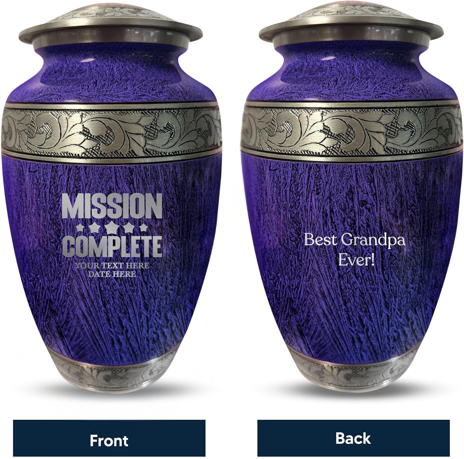 Personalized Cremation Urn for Ashes - Custom Name with Distressed Silver Inlay