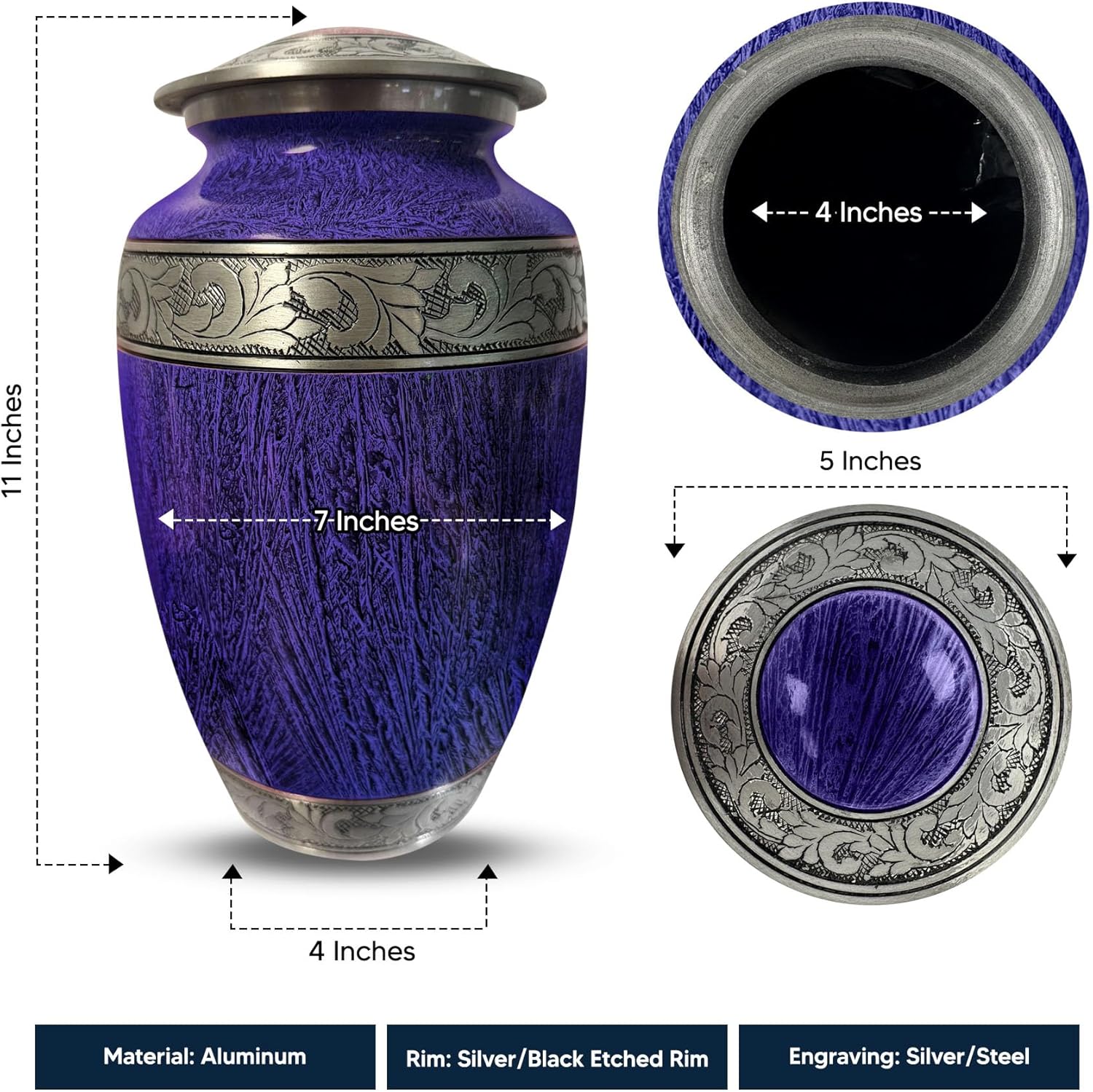 Elegant Personalized Cremation Urn - Custom Engraved Distressed Silver Inlay