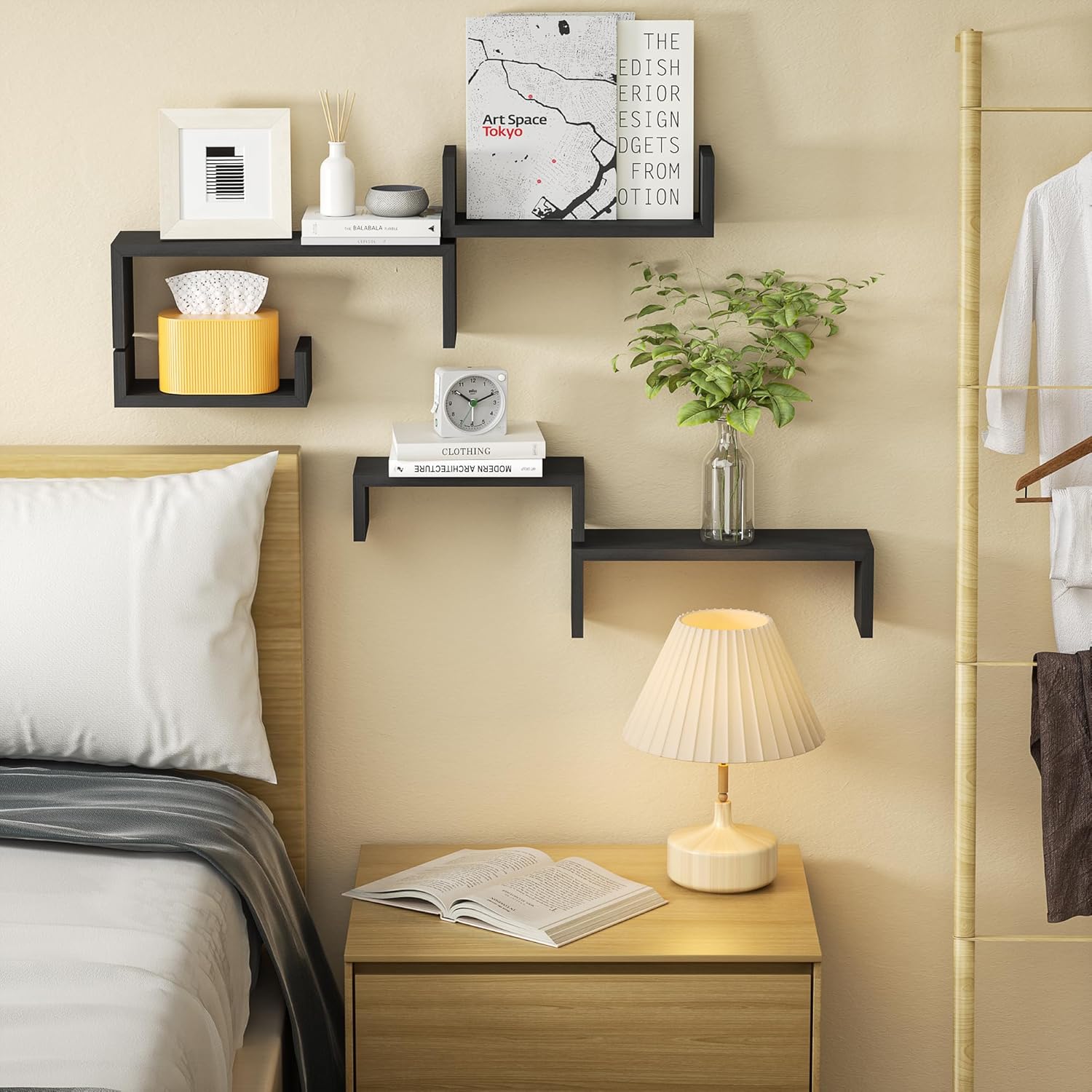 SRIWATANA Weathered Black Floating Wall Shelves Set of 5