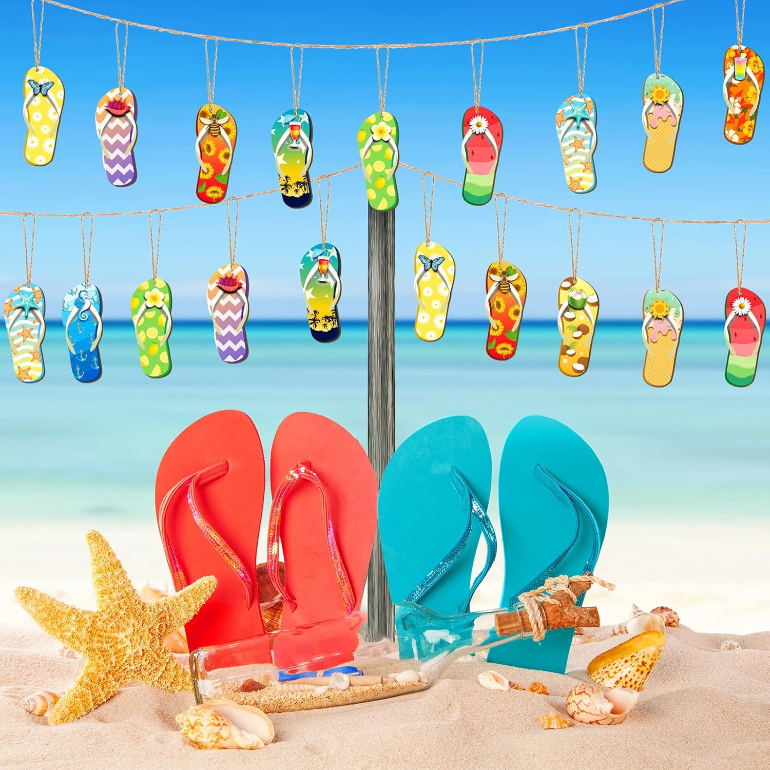 36 Pcs Summer Wood Hanging Decorations with 12 Styles