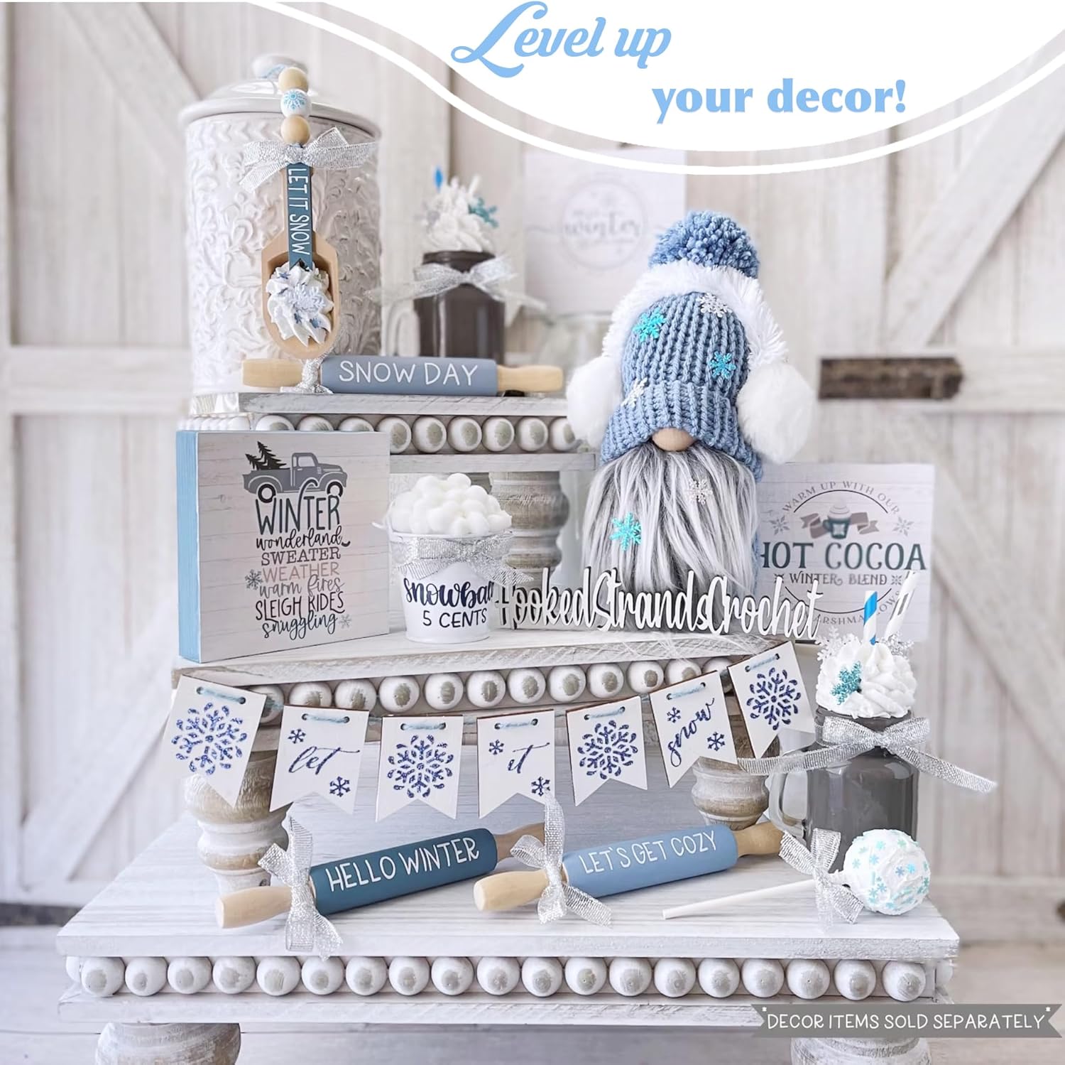 Wooden Tiered Tray Set - 3 Piece Farmhouse Display Risers