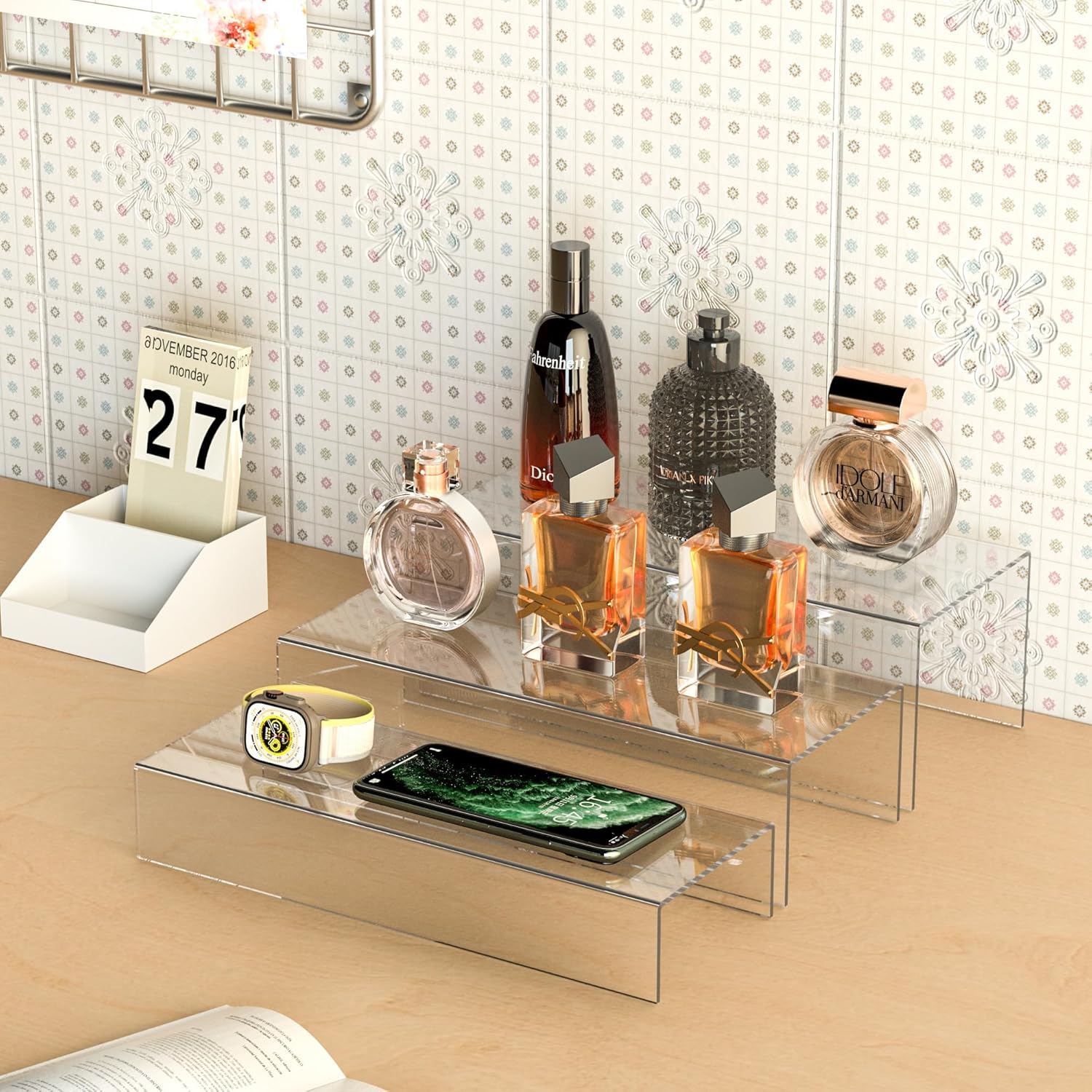 Clear Riser Display Shelf 3pcs Acrylic Storage Organizer for Figures Bags Shoes