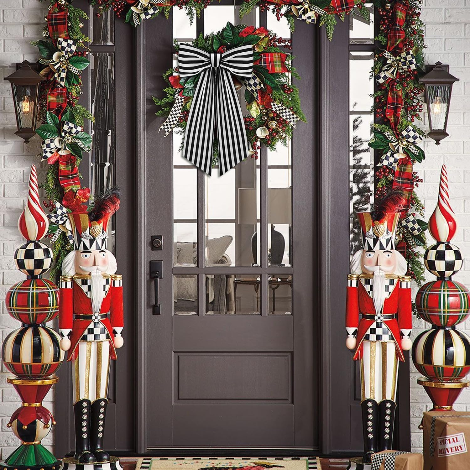 2 Pack Boxwood Wreath Sash Garland for Front Door and Porch Decor