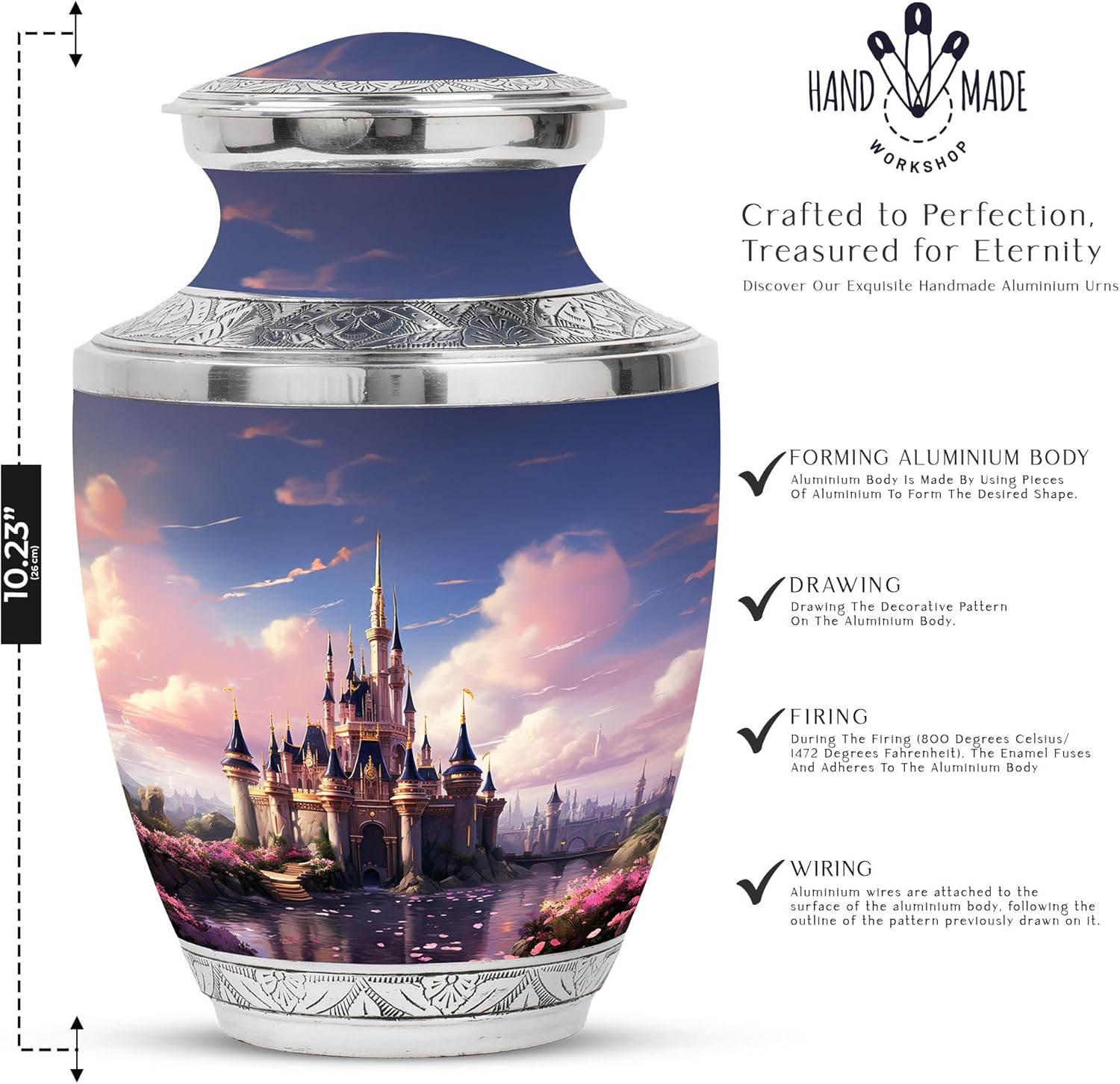 The Castle By The Blooming River Cremation Urn 10 Inch Adult Size
