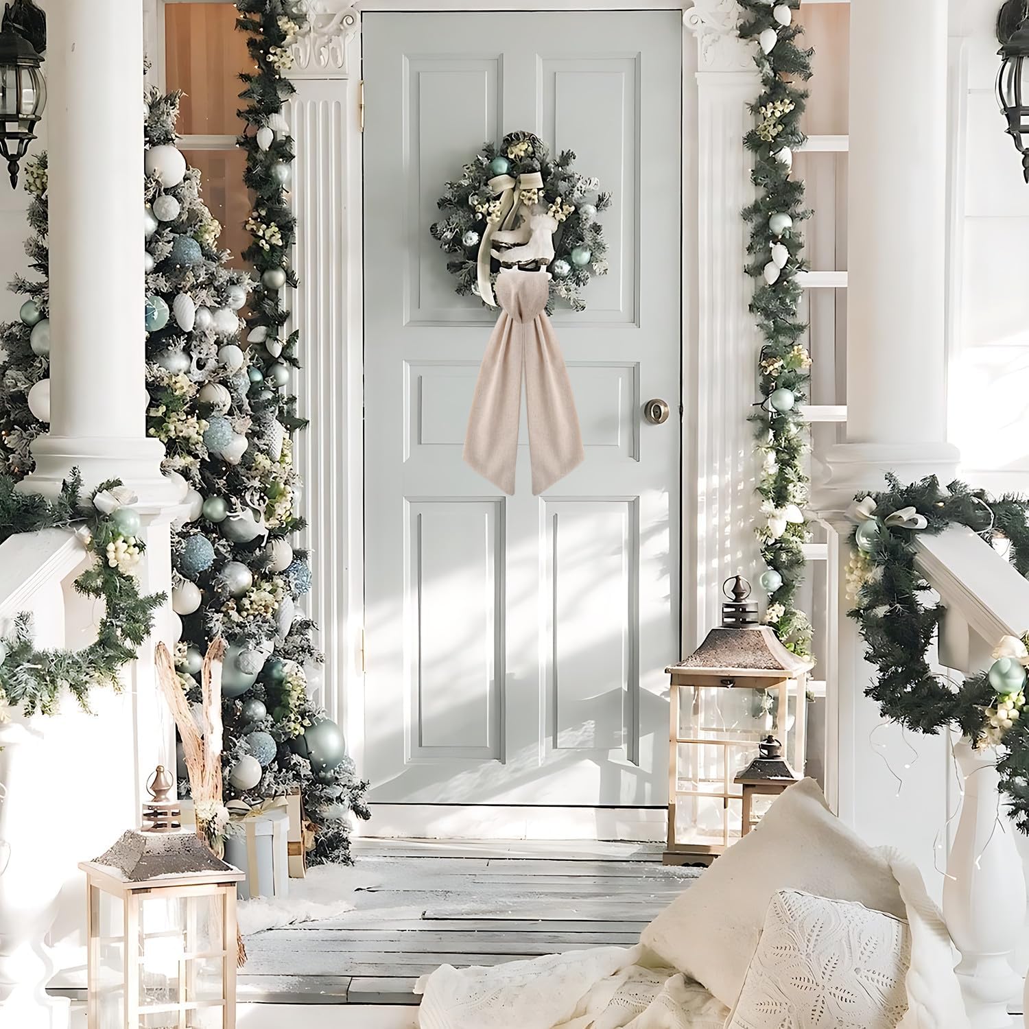 2 Pack Wreath Sash for Front Door Boxwood Wreath Sash Garland Front Door Porch Decor