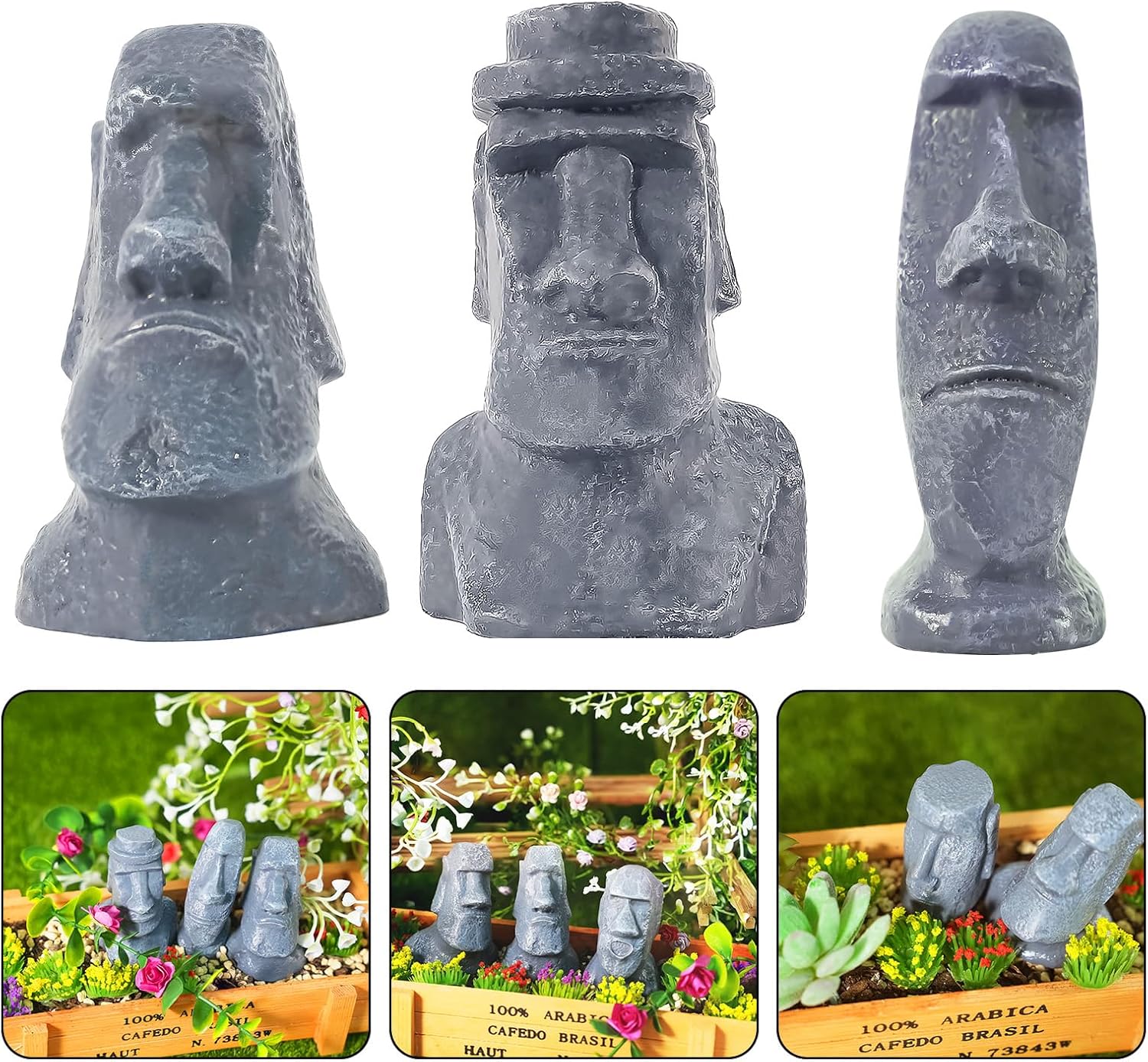 8 Pcs Miniature Moai Statue Easter Island Decor 25 Inch Resin Sculpture
