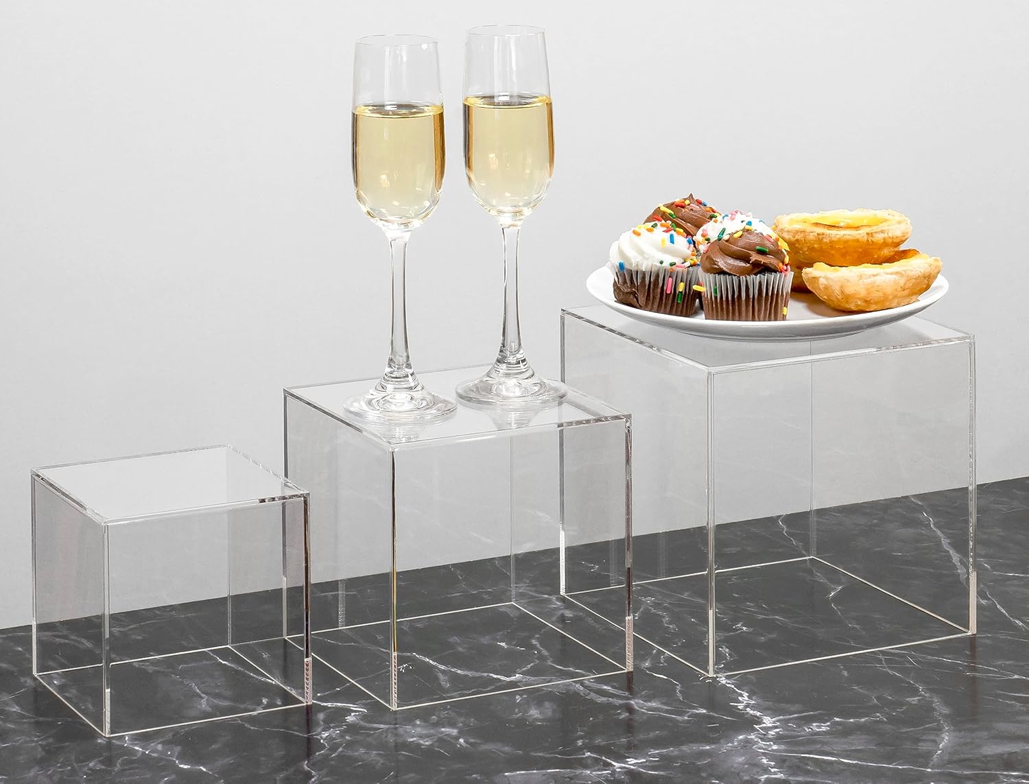 Red Co Crystal Clear Acrylic Cube Display Riser Stands 3-Pack
