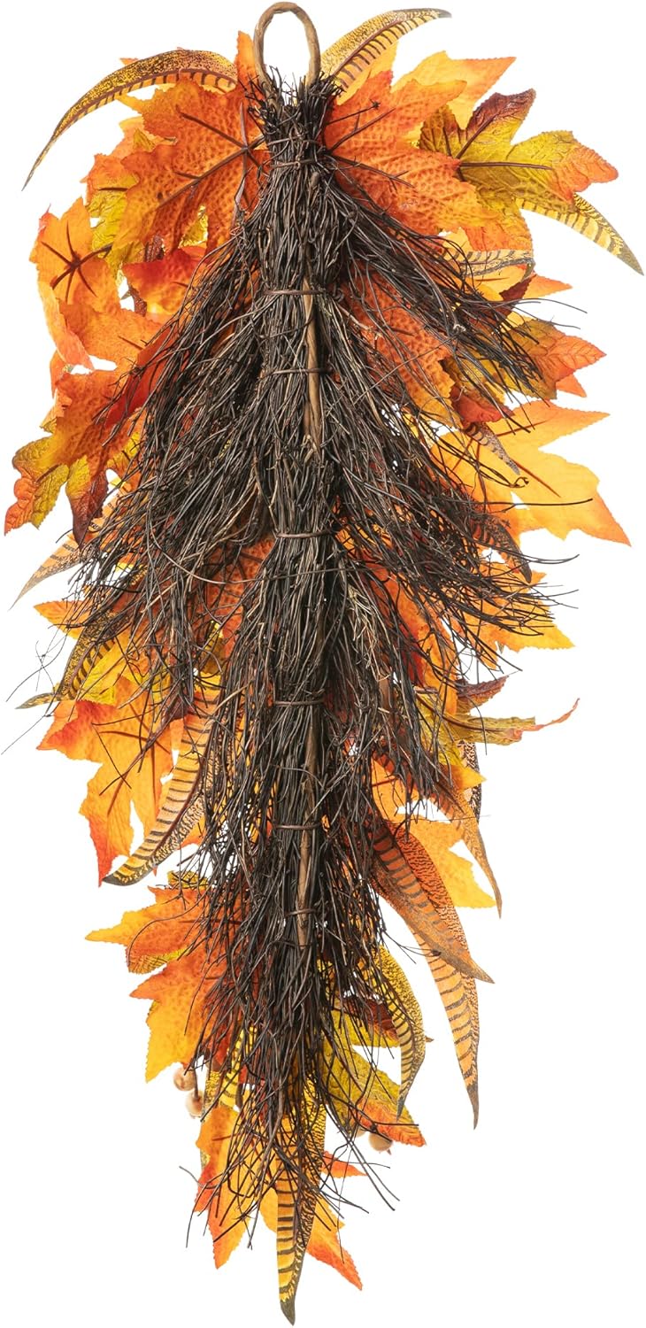 Glitzhome 26 Inch Autumn Sunflower Pumpkin Leaf Swag