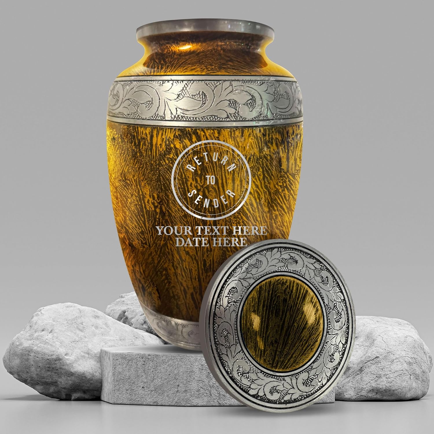 Personalized Large Adult Cremation Urn - Custom Engraved with Name Office Humor RTS Circle Design