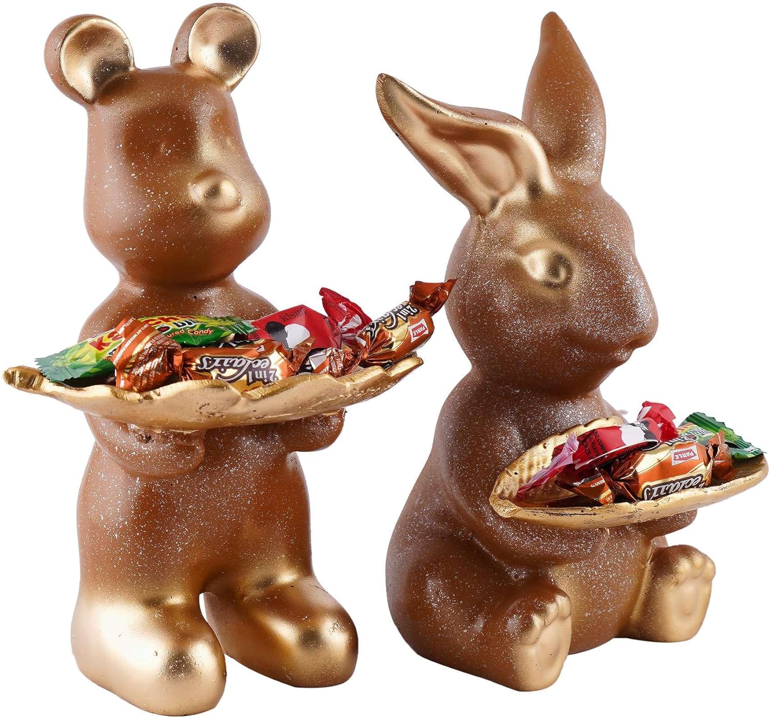SILKBYTE Set of Two Golden Resin Rabbit Statues