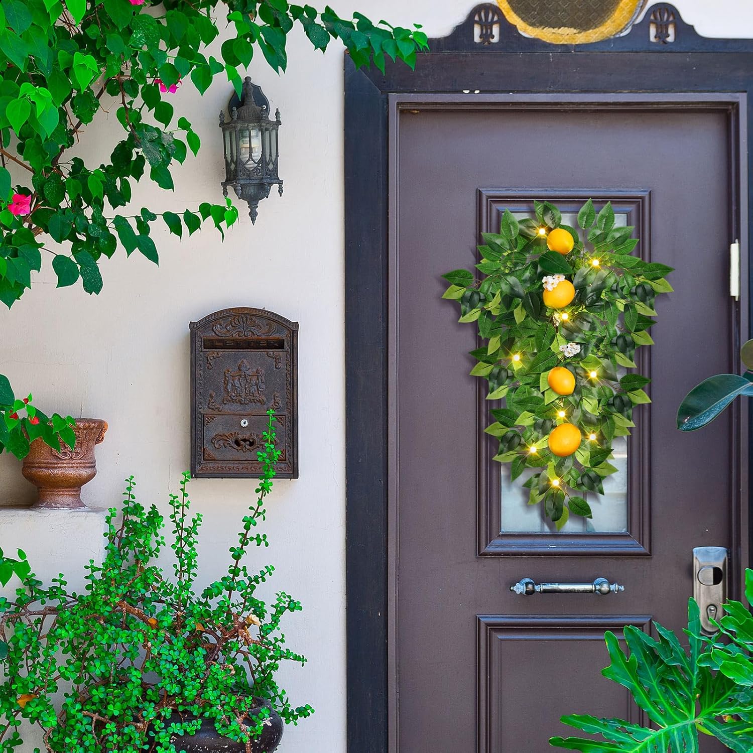 Lemon Teardrop Swag with LED Lights for Front Door Summer Garland