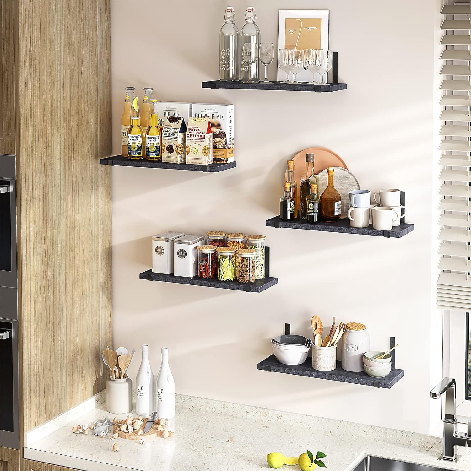 Fixwal Floating Shelves Set of 5 Black Wall Storage Shelves