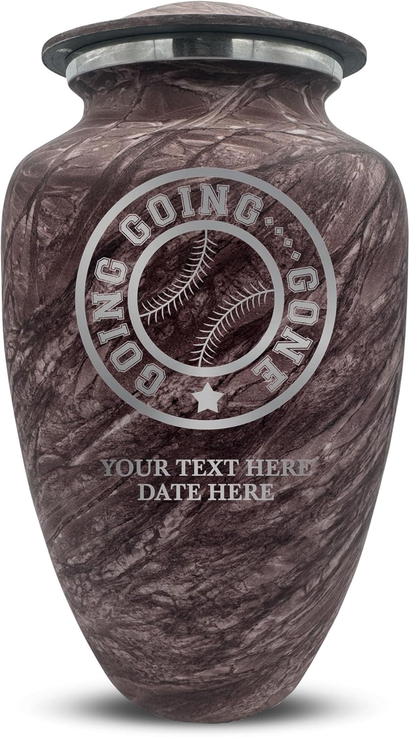 Custom Large Adult Cremation Urn with Name - Baseball Theme 200 Cubic Inch Burgundy