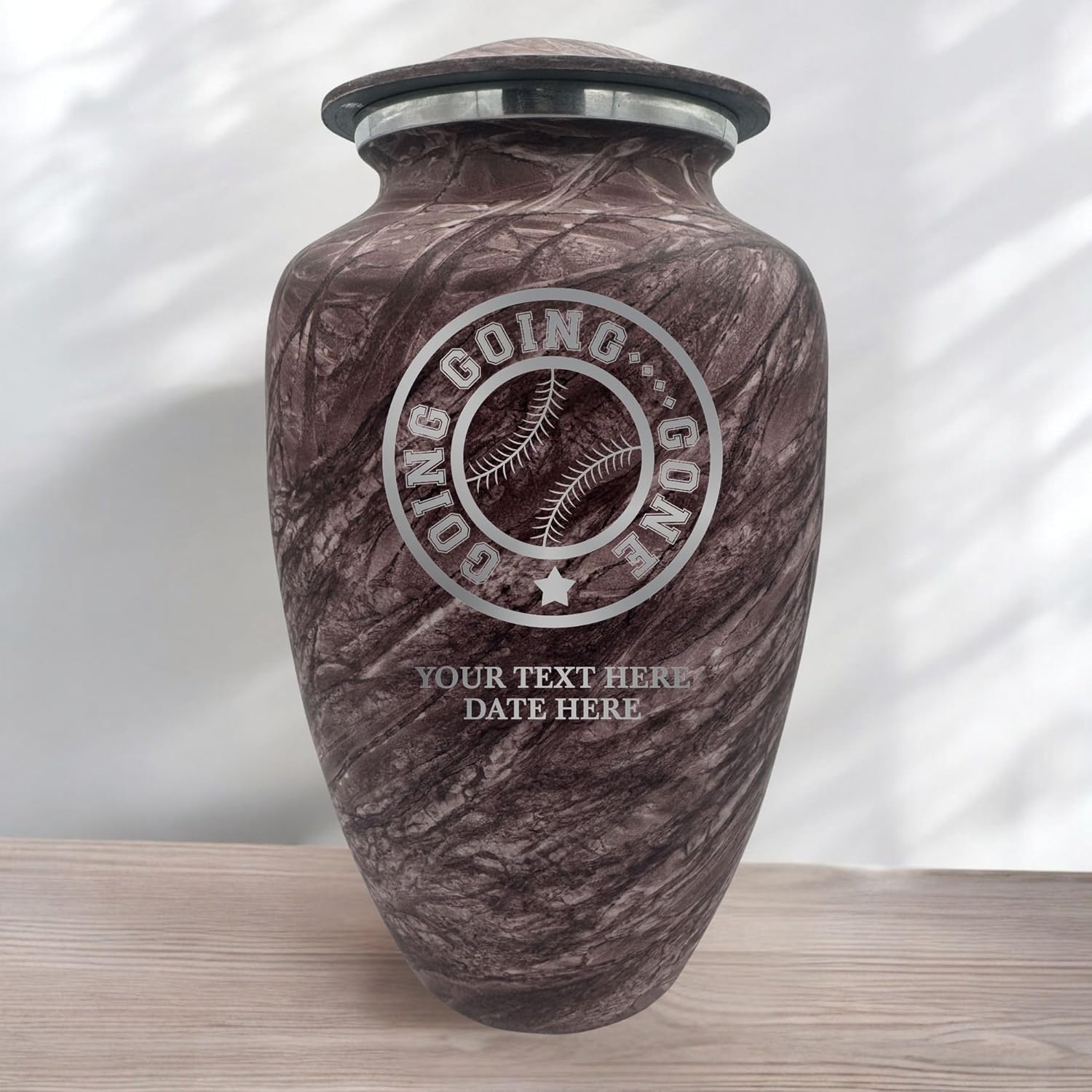 Custom Large Adult Cremation Urn with Name - Baseball Theme 200 Cubic Inch Burgundy