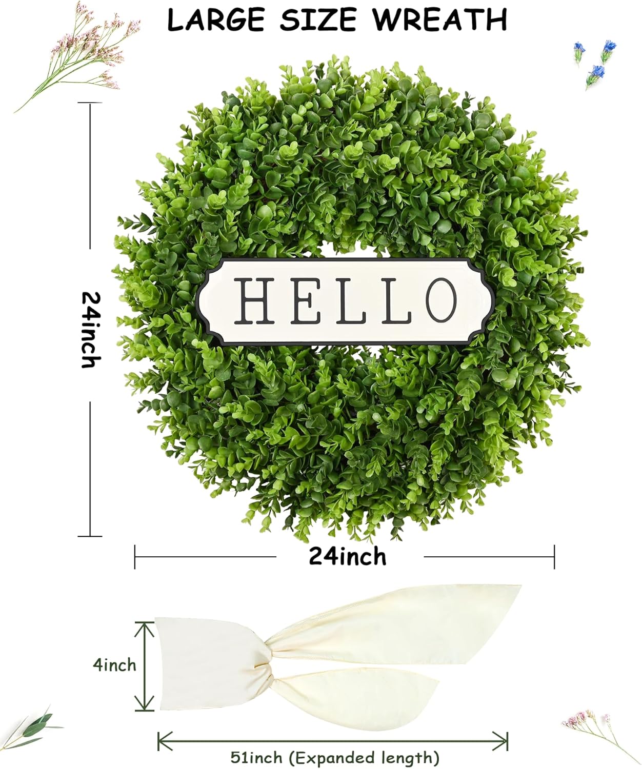 DDHS 24 Inch Artificial Spring Wreath for Front Door