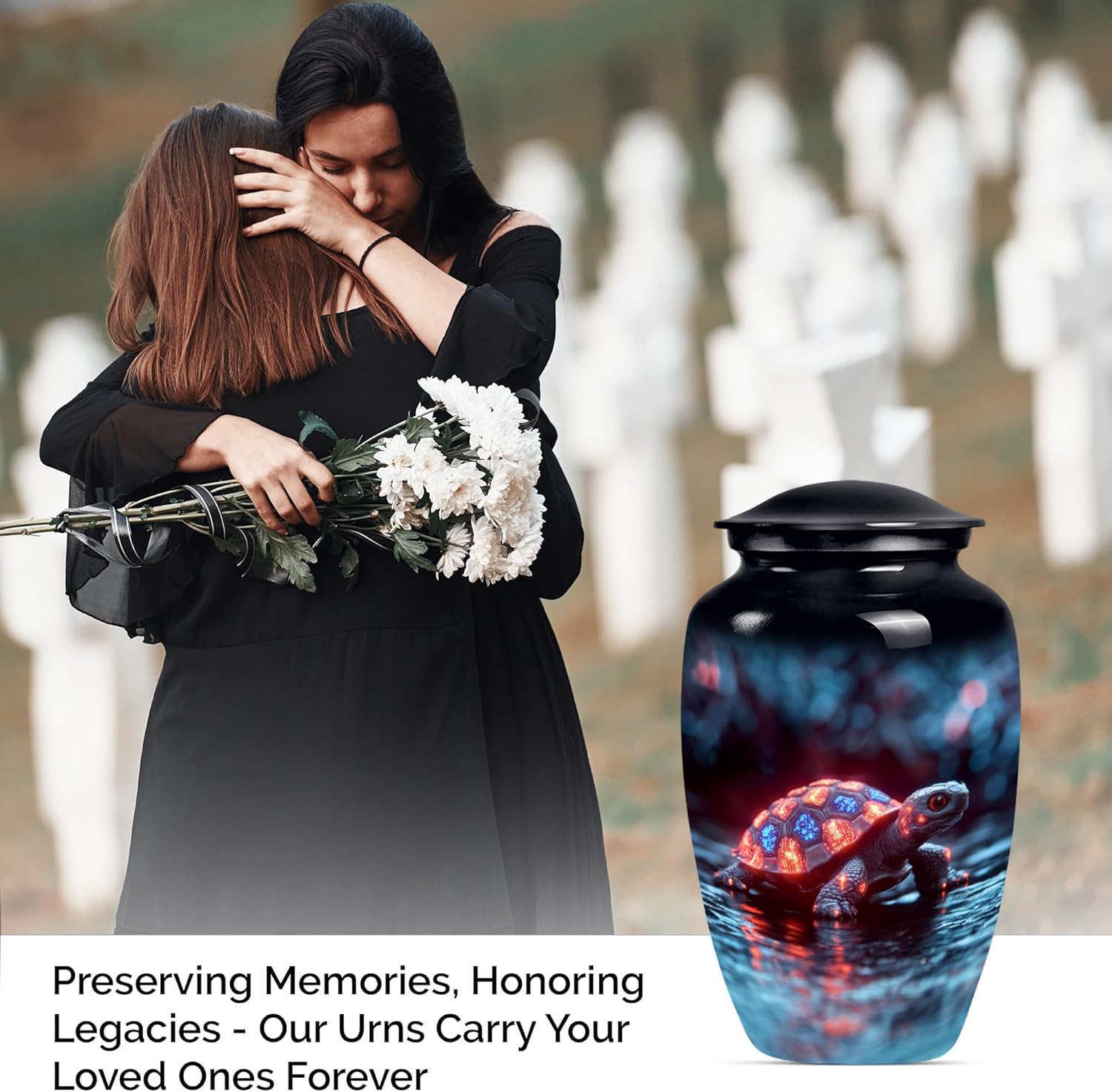 Blue Turtle Urn Large Cremation Urn for Human Ashes 10 Inch Set of 1