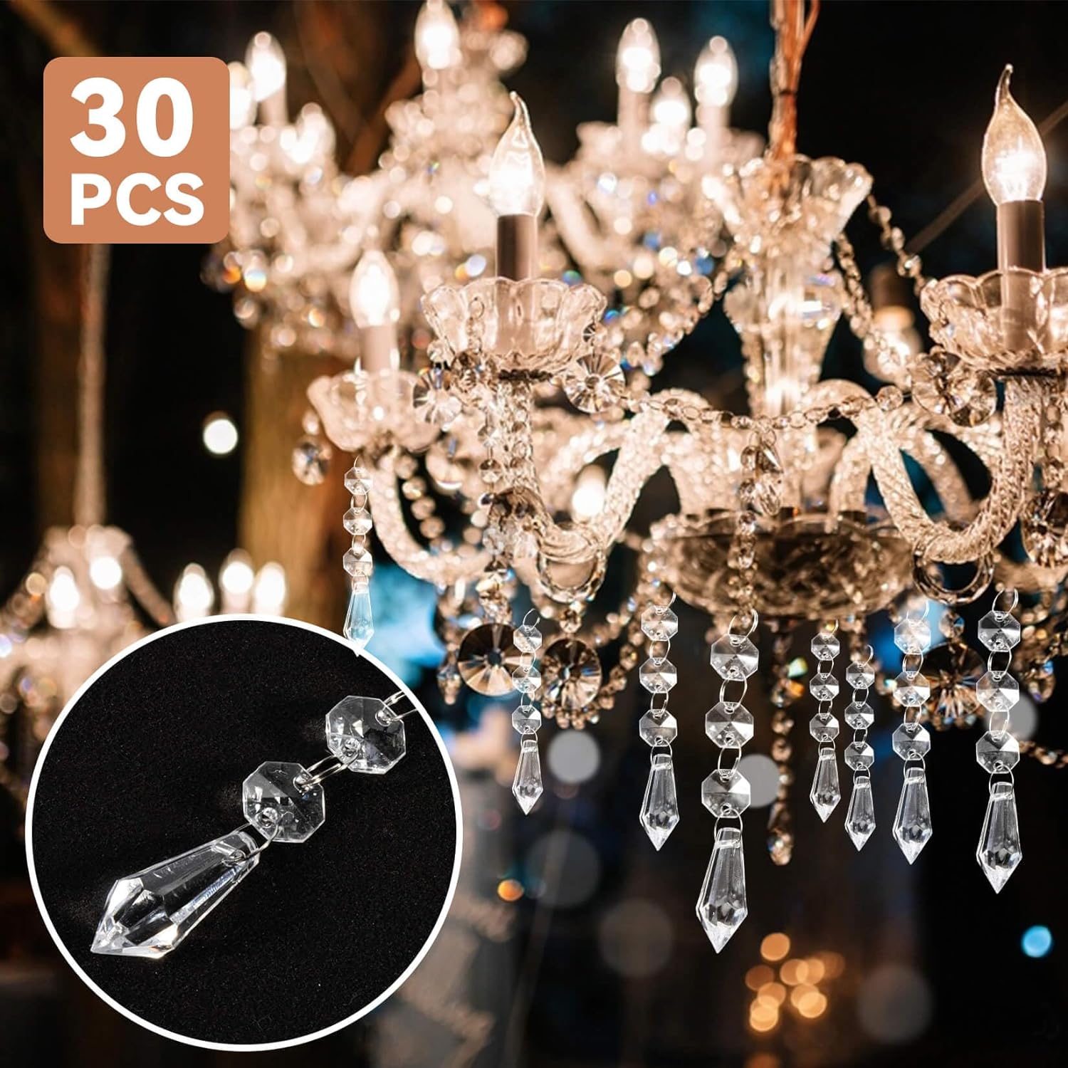 30PCS Christmas Crystal Ornaments - Clear Icicle Hanging Decor