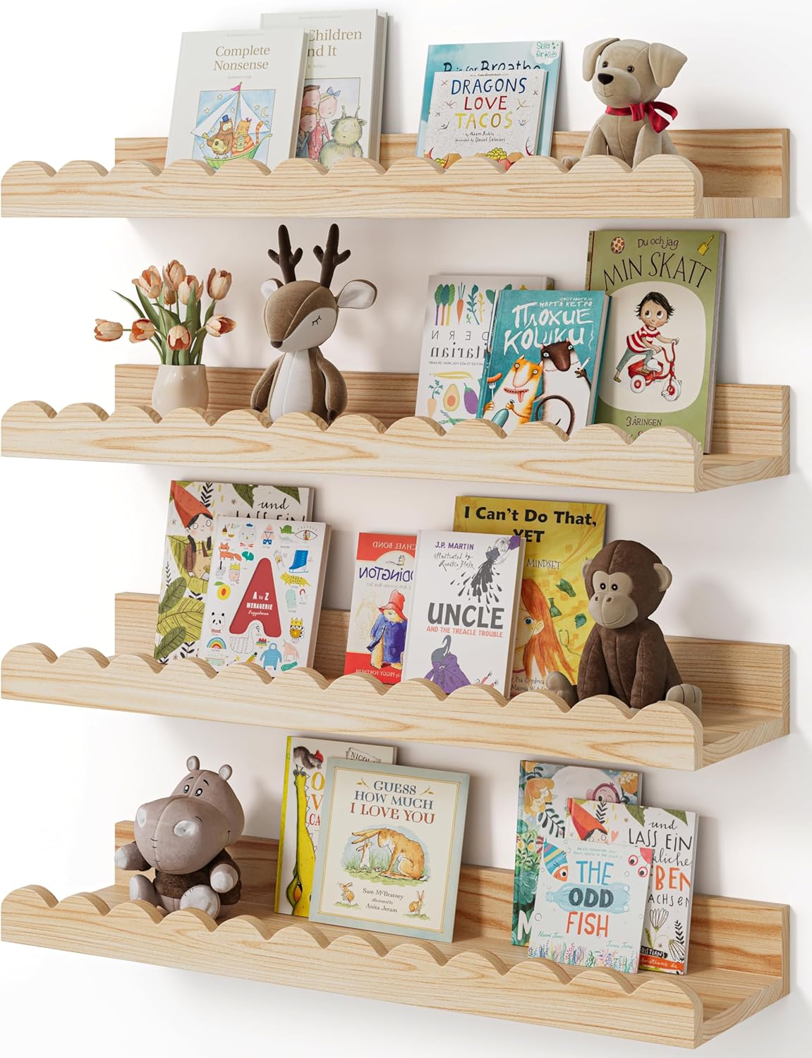 Shario 4-Pack Floating Wood Book Shelves for Kids