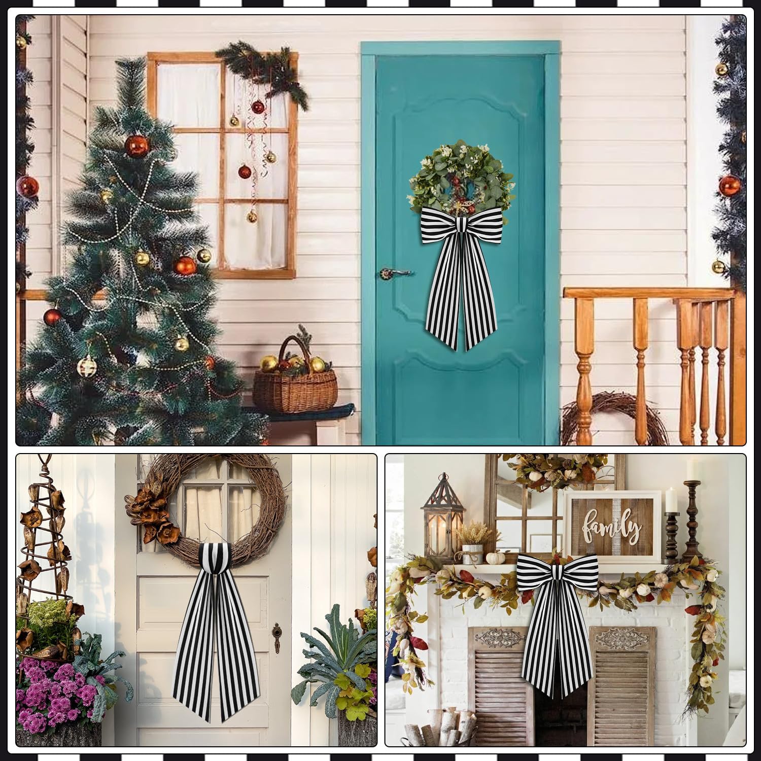 2 Pack Boxwood Wreath Sash Garland for Front Door and Porch Decor