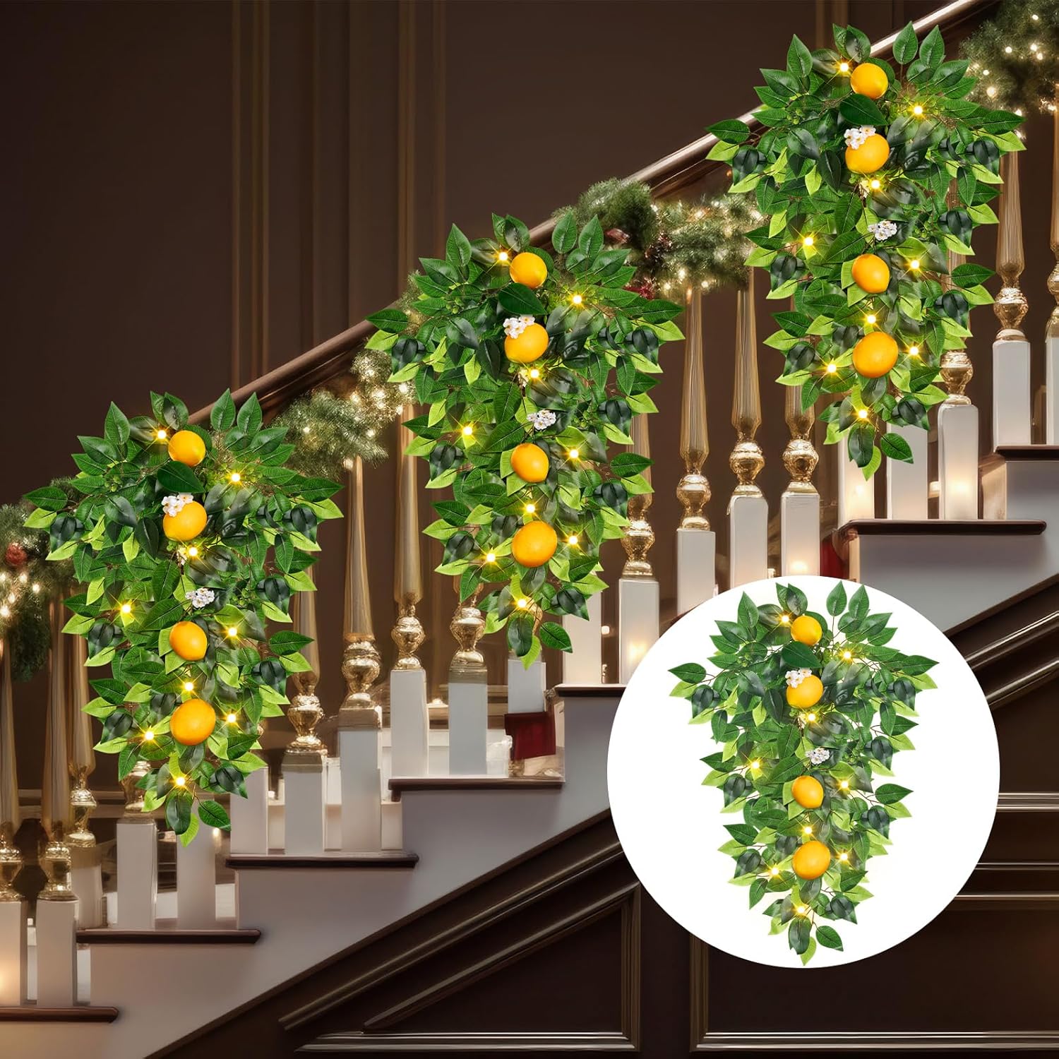 Lemon Teardrop Swag with LED Lights for Front Door Summer Garland