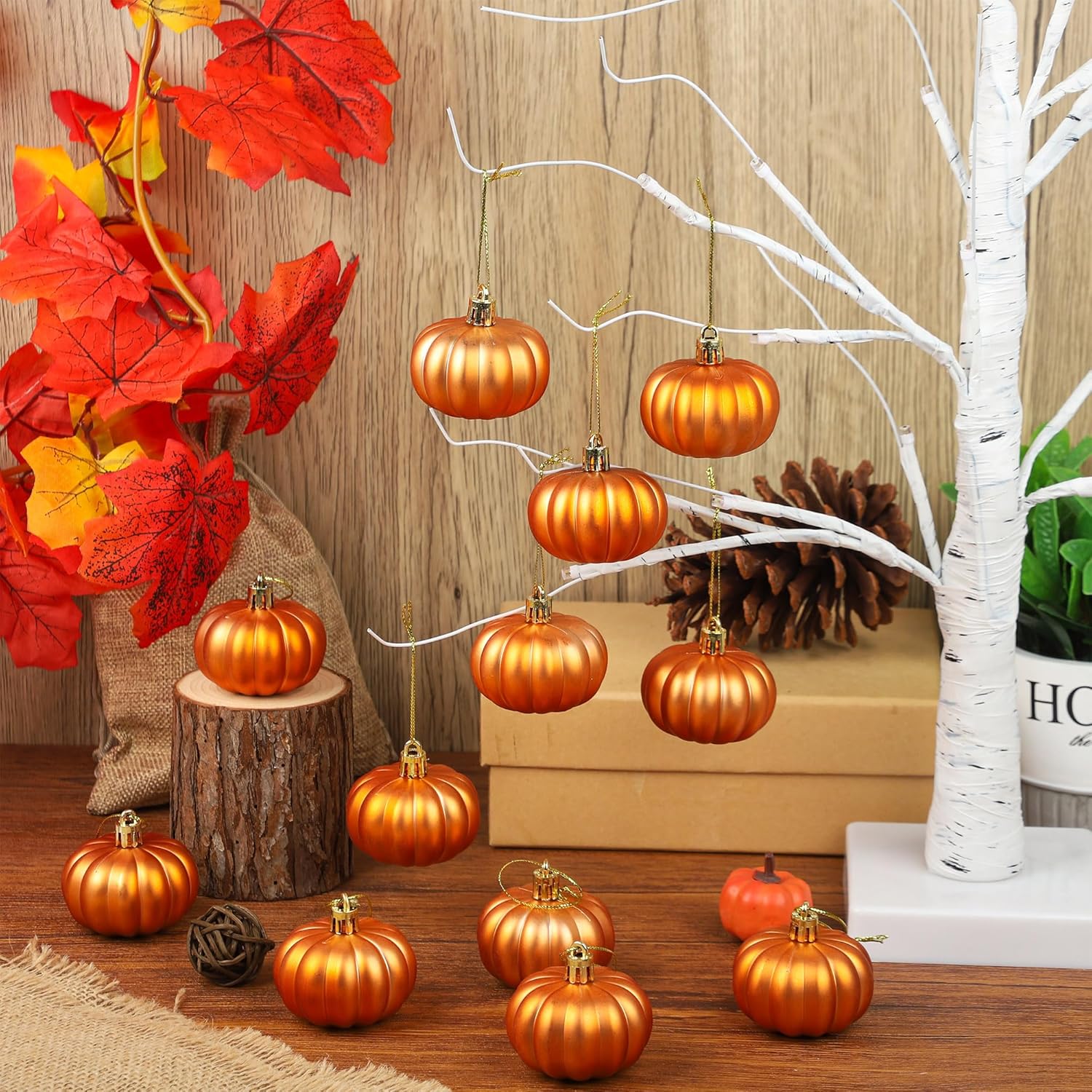 12 Pcs Pumpkin Hanging Ornaments for Fall Thanksgiving Christmas Decor