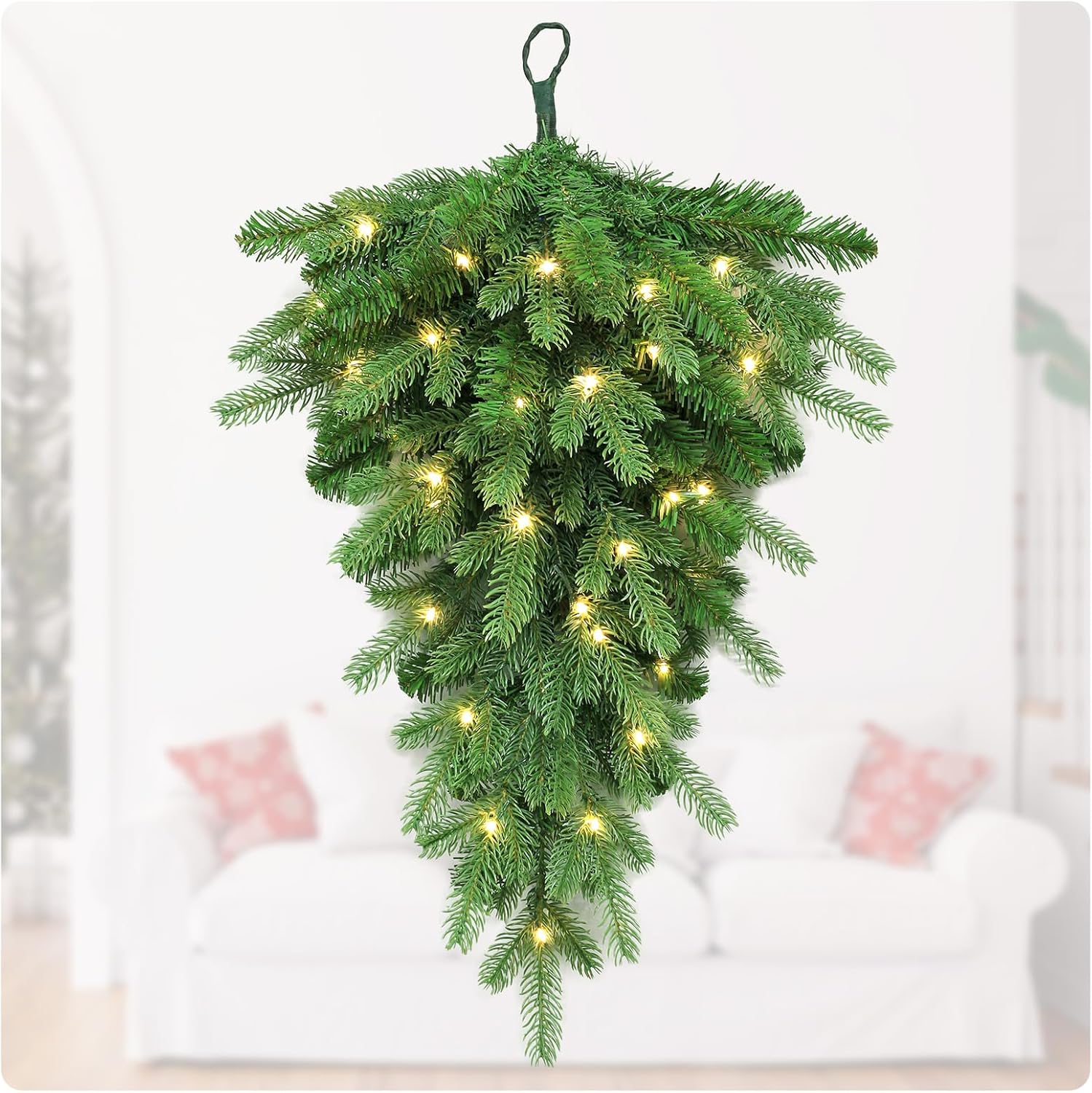 Pre Lit Artificial Christmas Teardrop Swag with 30 LED - 24 in Pine Greenery Staircase Decor