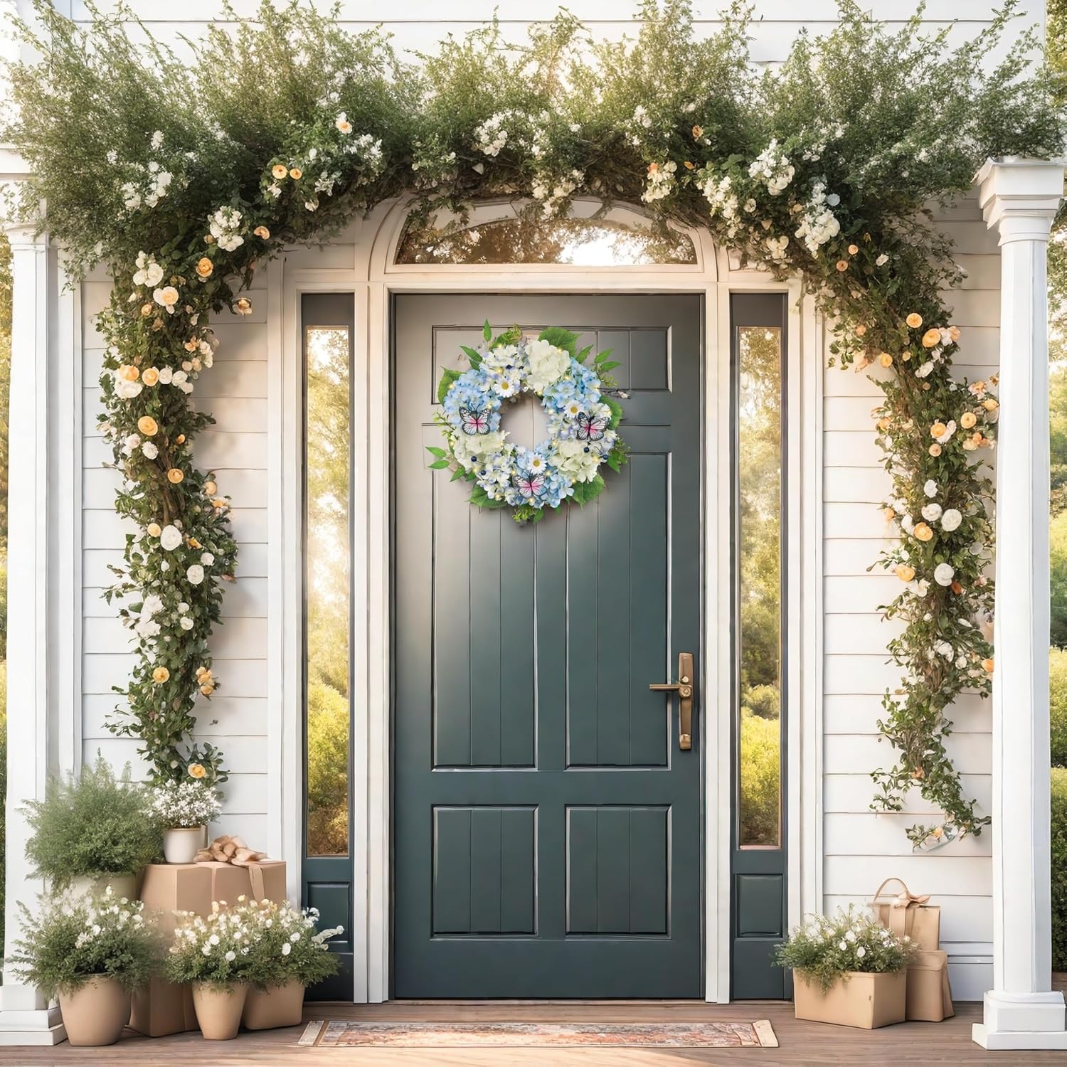 Valery Madelyn Spring Summer Wreath with Lights 18 Inch