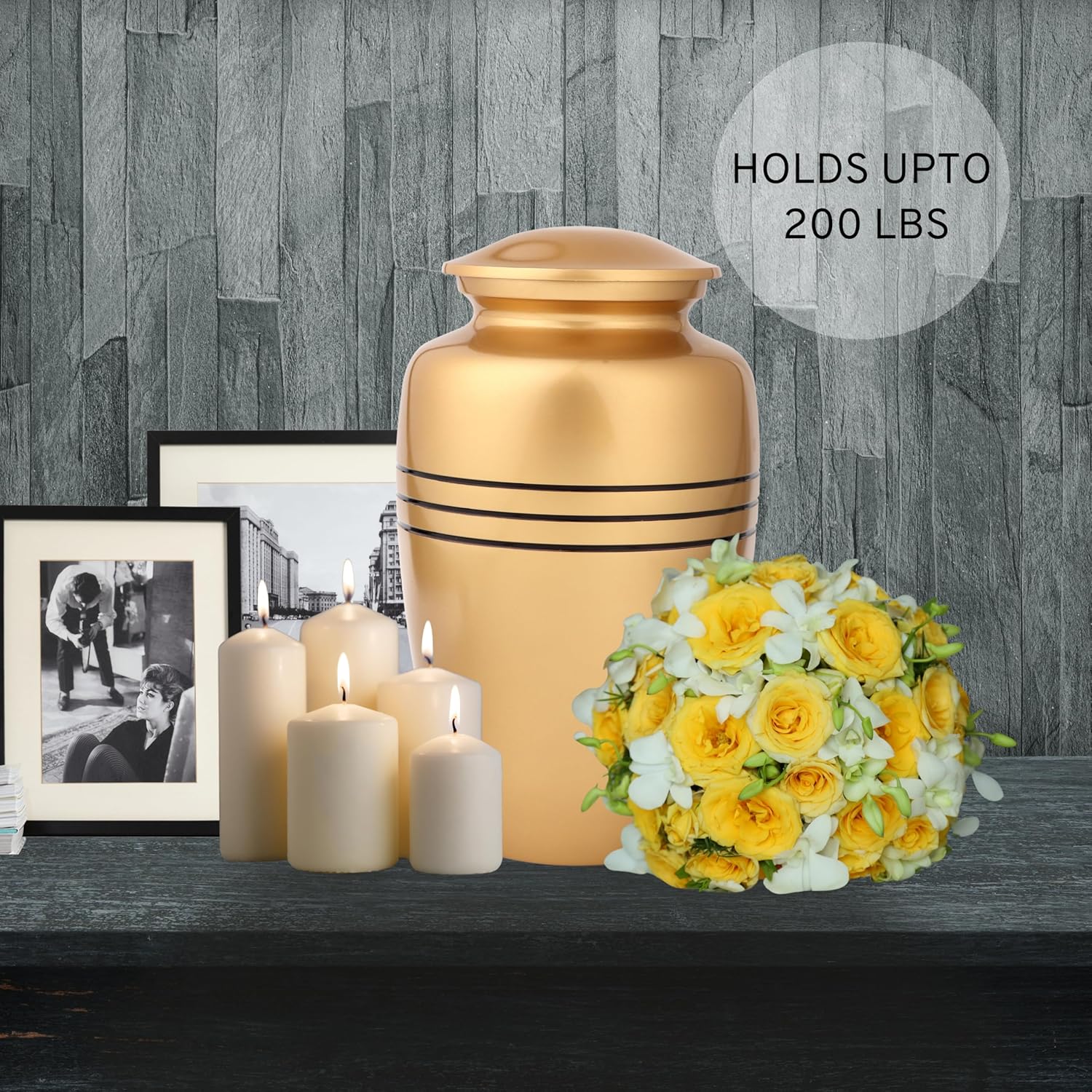 11 Inch Gold Black Cremation Urn for Adult