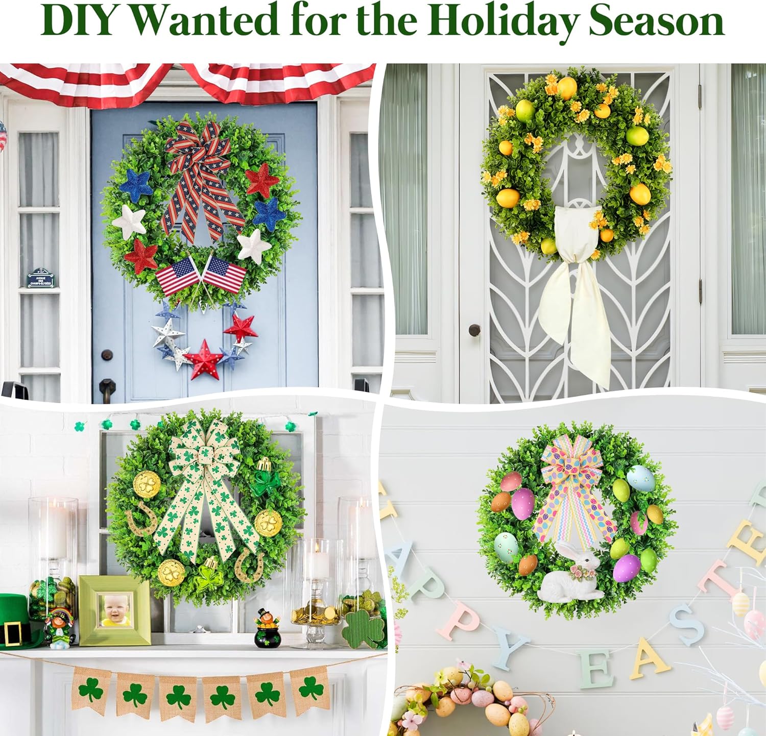 DDHS 24 Inch Artificial Spring Wreath for Front Door