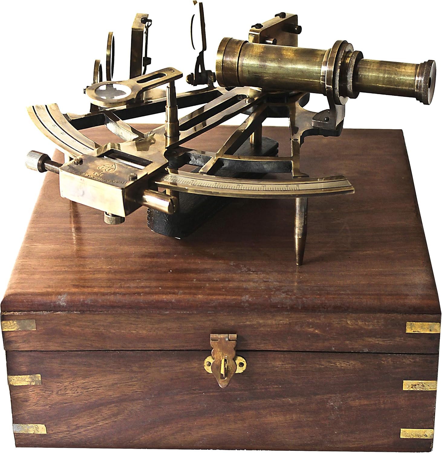 Antique German Brass Sextant Nautical Instrument Decor